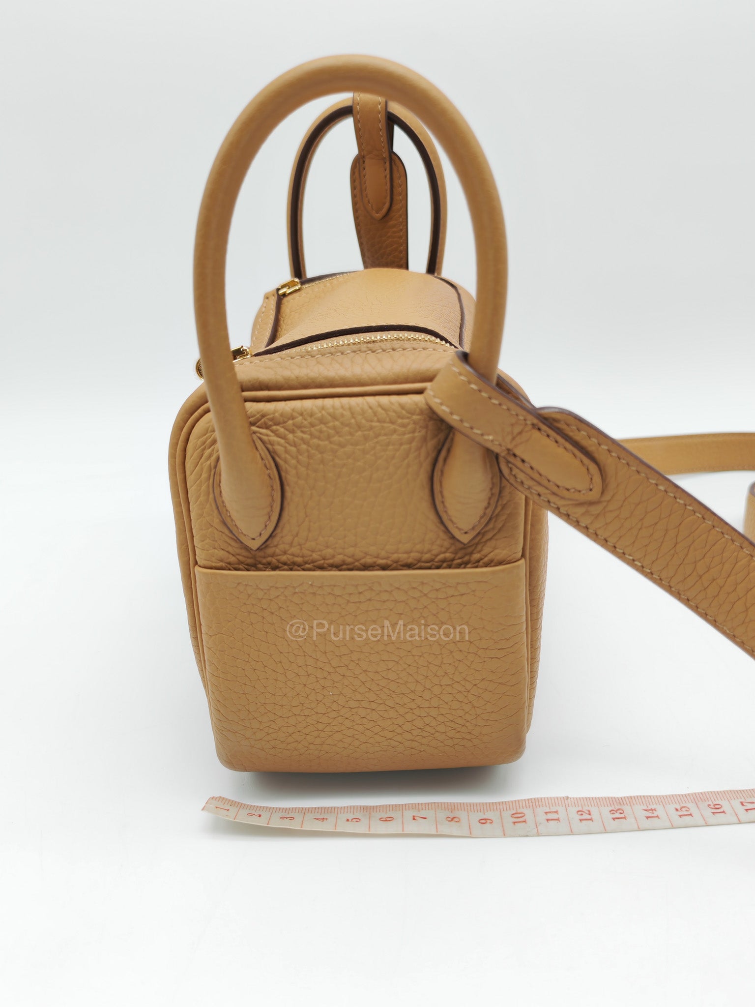 Hermes Mini Lindy in Buiscuit Clemence Leather Gold Hardware Stamp U(2022) | Purse Maison Luxury Bags Shop