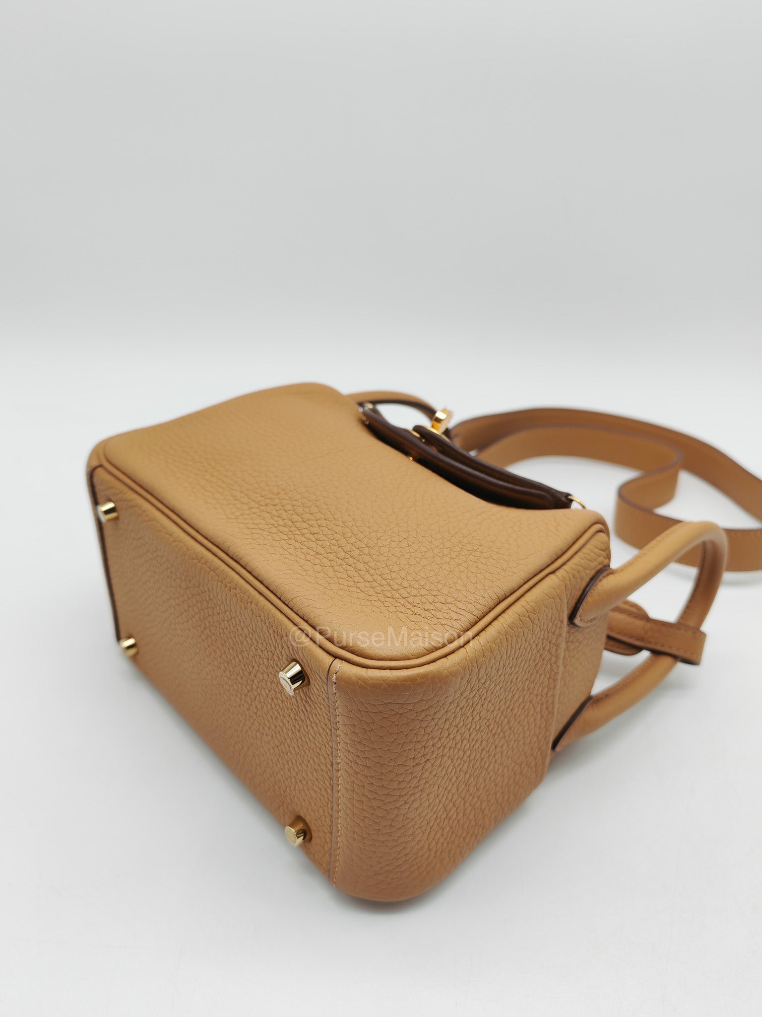 Hermes Mini Lindy in Buiscuit Clemence Leather Gold Hardware Stamp U(2022) | Purse Maison Luxury Bags Shop
