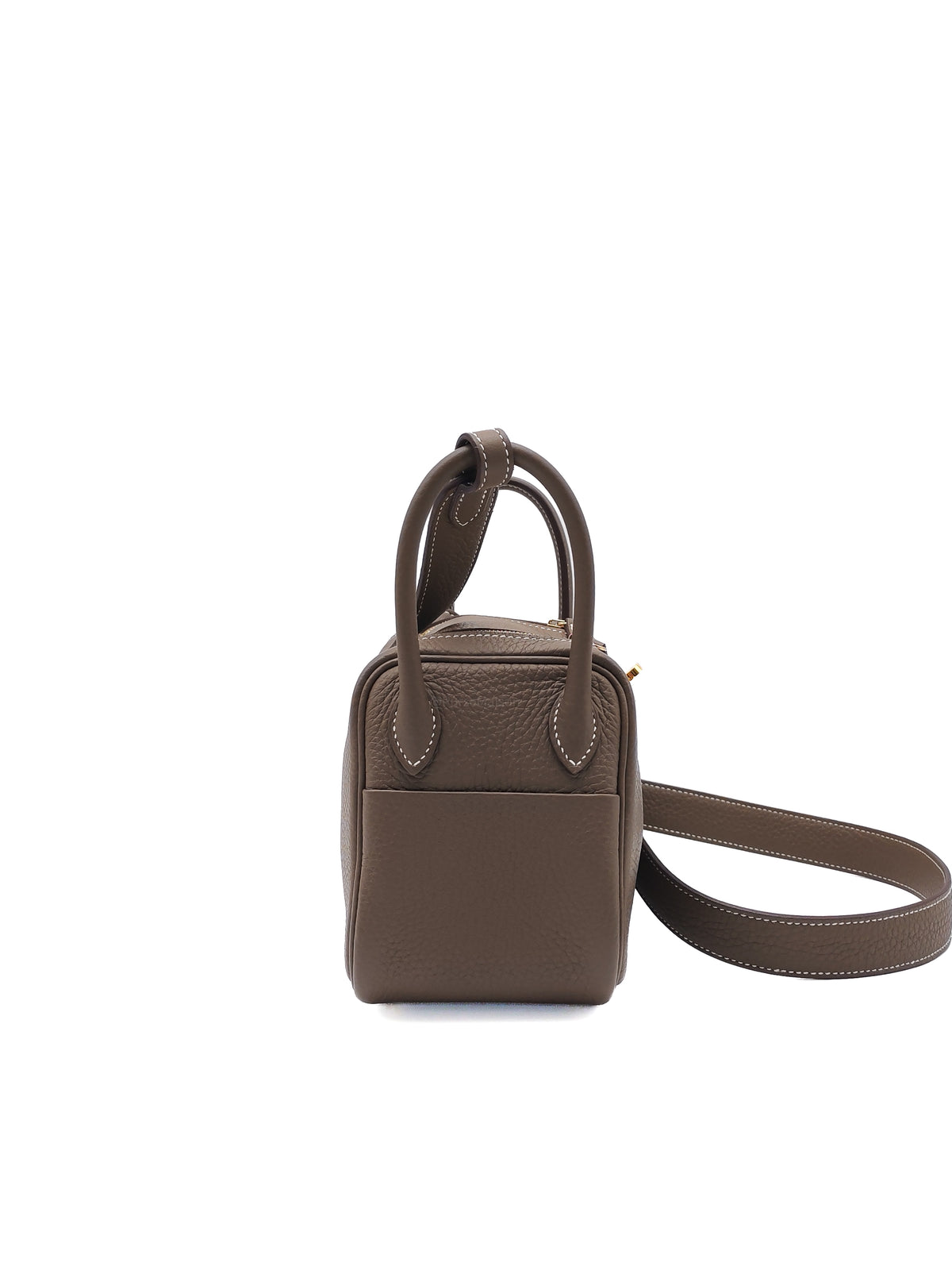 Hermes Mini Lindy in Etoupe Clemence Leather Gold Hardware Stamp U (2022) | Purse Maison Luxury Bags Shop