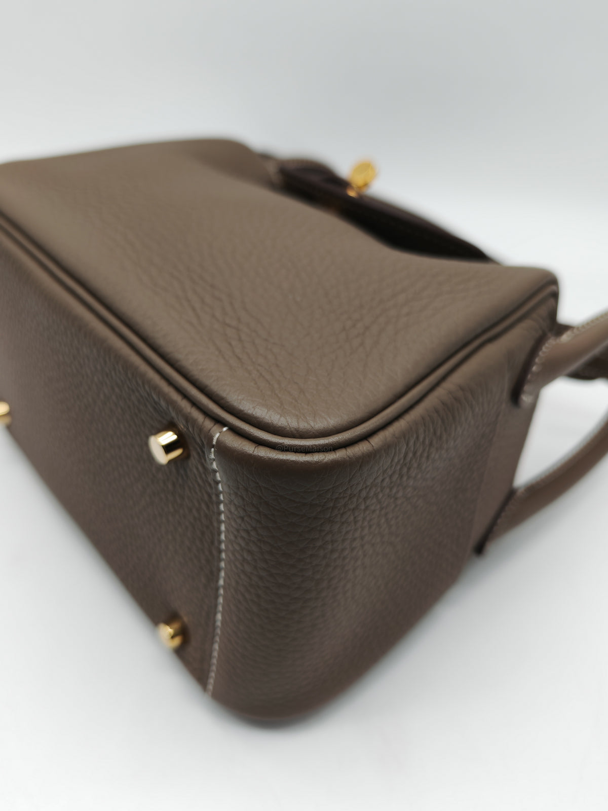 Hermes Mini Lindy in Etoupe Clemence Leather Gold Hardware Stamp U (2022) | Purse Maison Luxury Bags Shop