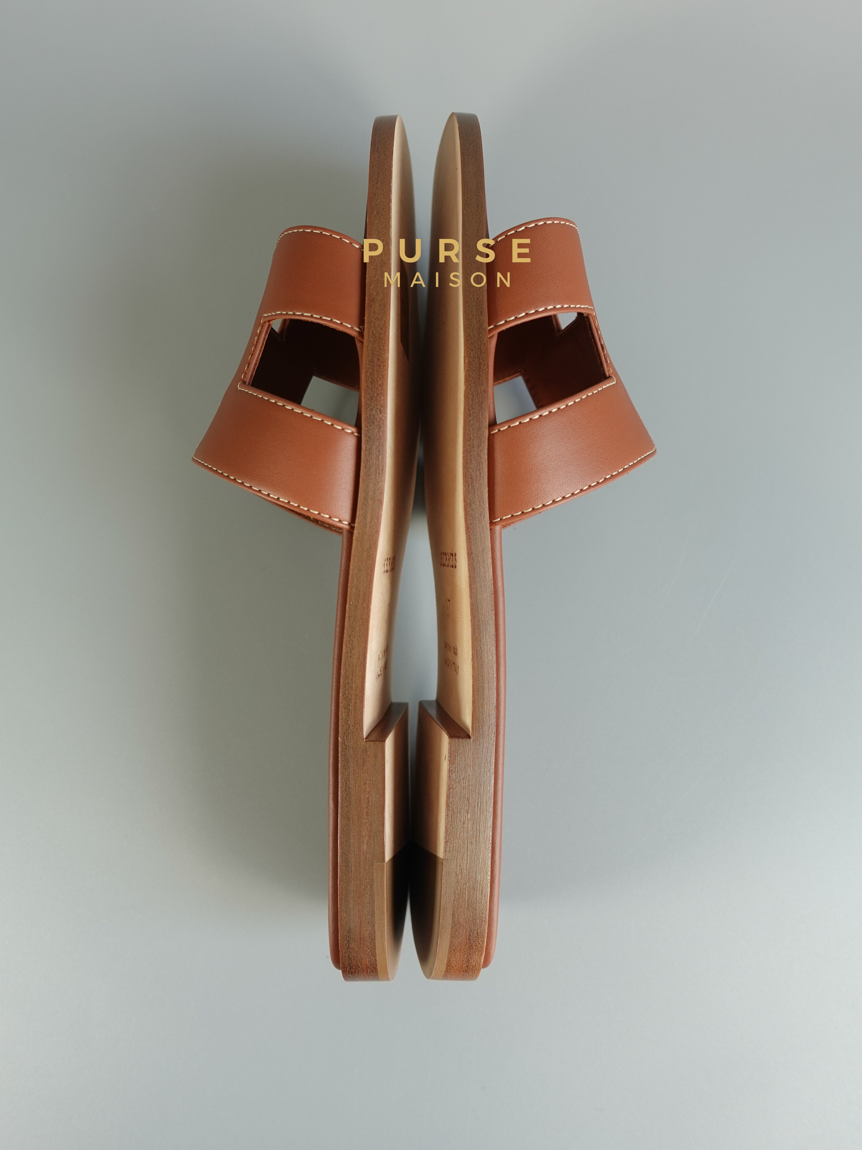 Hermes Oran Sandals Brown (Gold) Size 37 EU (24 cm) | Purse Maison Luxury Bags Shop