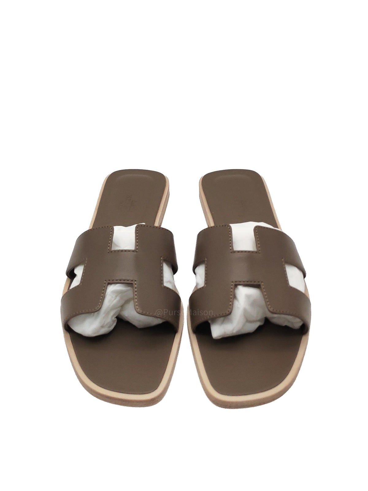 Hermes Oran Sandals in Etoupe Box Calfskin Leather Size 37 EU(23.5cm) | Purse Maison Luxury Bags Shop