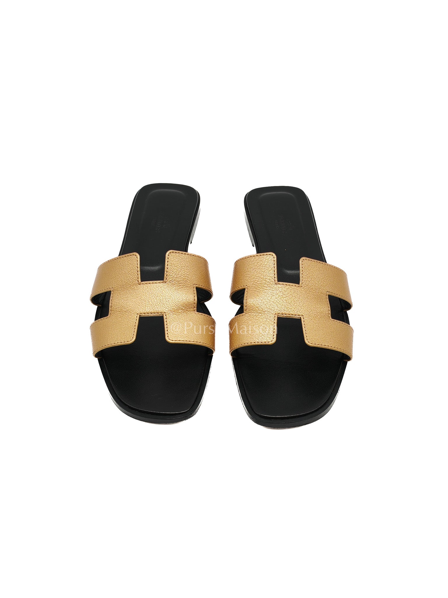 Hermes Oran Sandals in Metallic Gold "Dore" Chevre Leather size 40 EU (25.5 cm) | Purse Maison Luxury Bags Shop