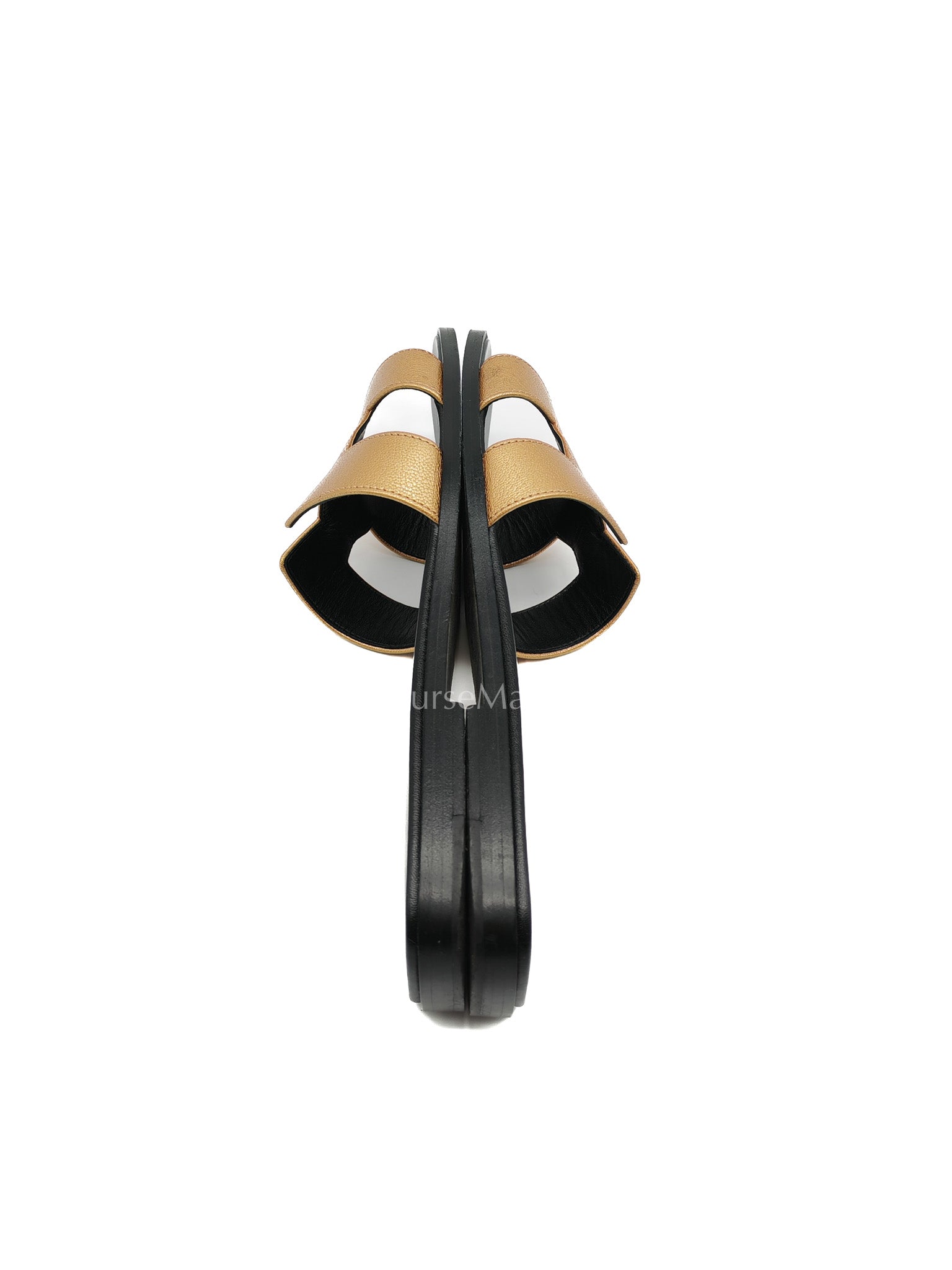 Hermes Oran Sandals in Metallic Gold "Dore" Chevre Leather size 40 EU (25.5 cm) | Purse Maison Luxury Bags Shop