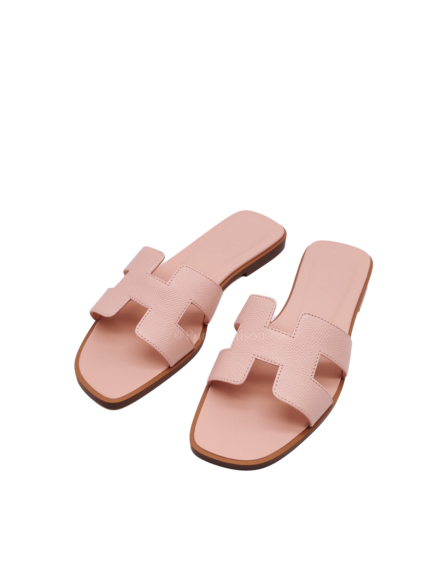 Hermes Oran Sandals in Rose Pale Epsom Leather Size 37 EU (23.5 cm)
