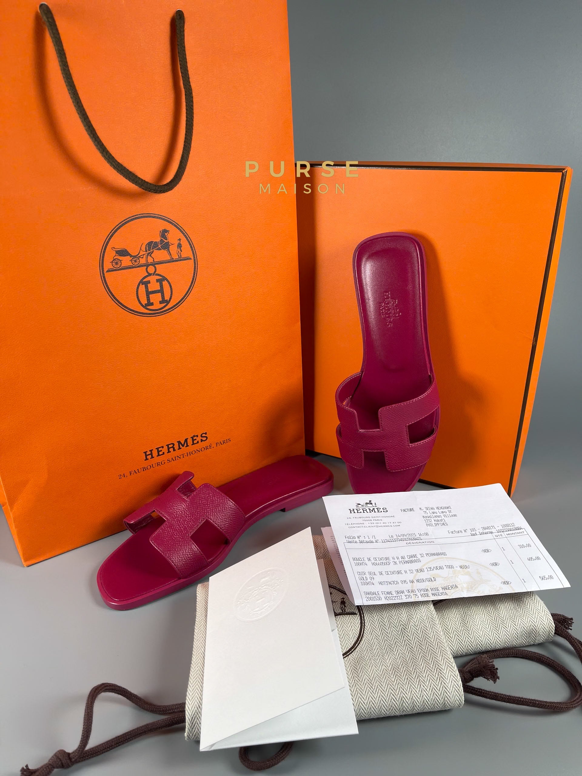 Hermes Oran Sandals Rose Magenta Size 37 EU (24 cm) | Purse Maison Luxury Bags Shop