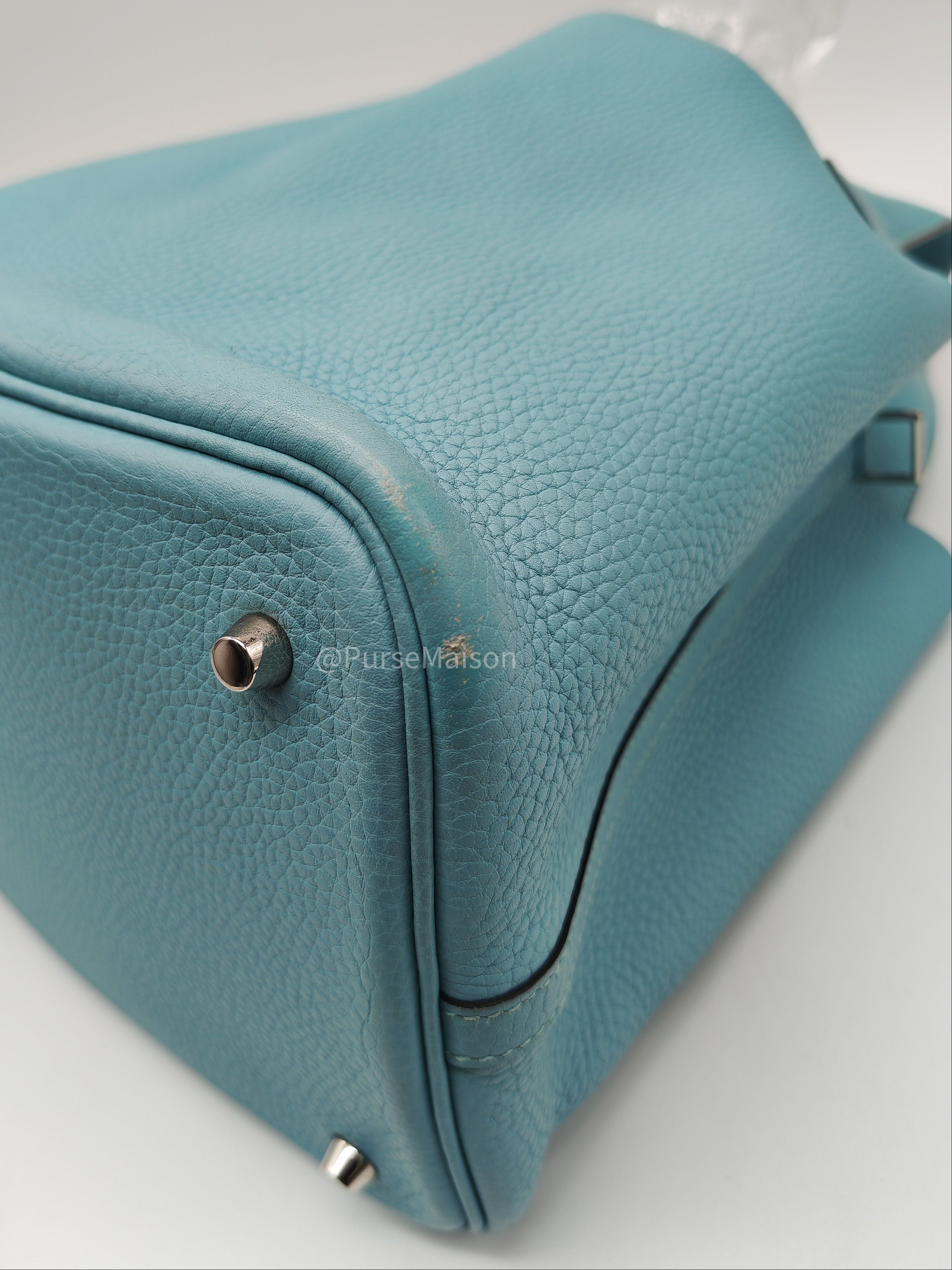 Hermes Picotin 22 Blue Atoll Taurillon Clemence Leather and Palladium Hardware Stamp A (2017) | Purse Maison Luxury Bags Shop