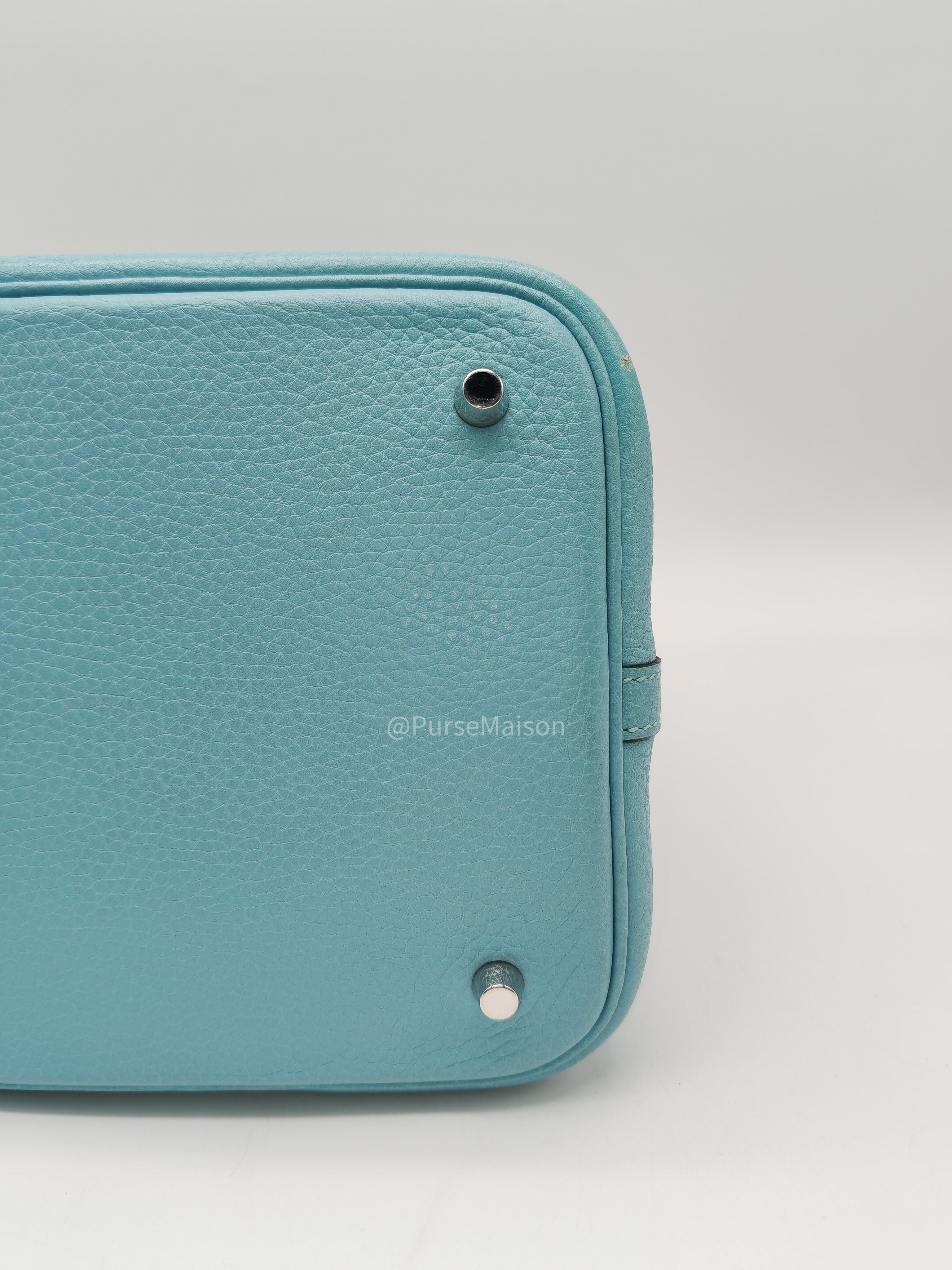 Hermes Picotin 22 Blue Atoll Taurillon Clemence Leather and Palladium Hardware Stamp A (2017) | Purse Maison Luxury Bags Shop