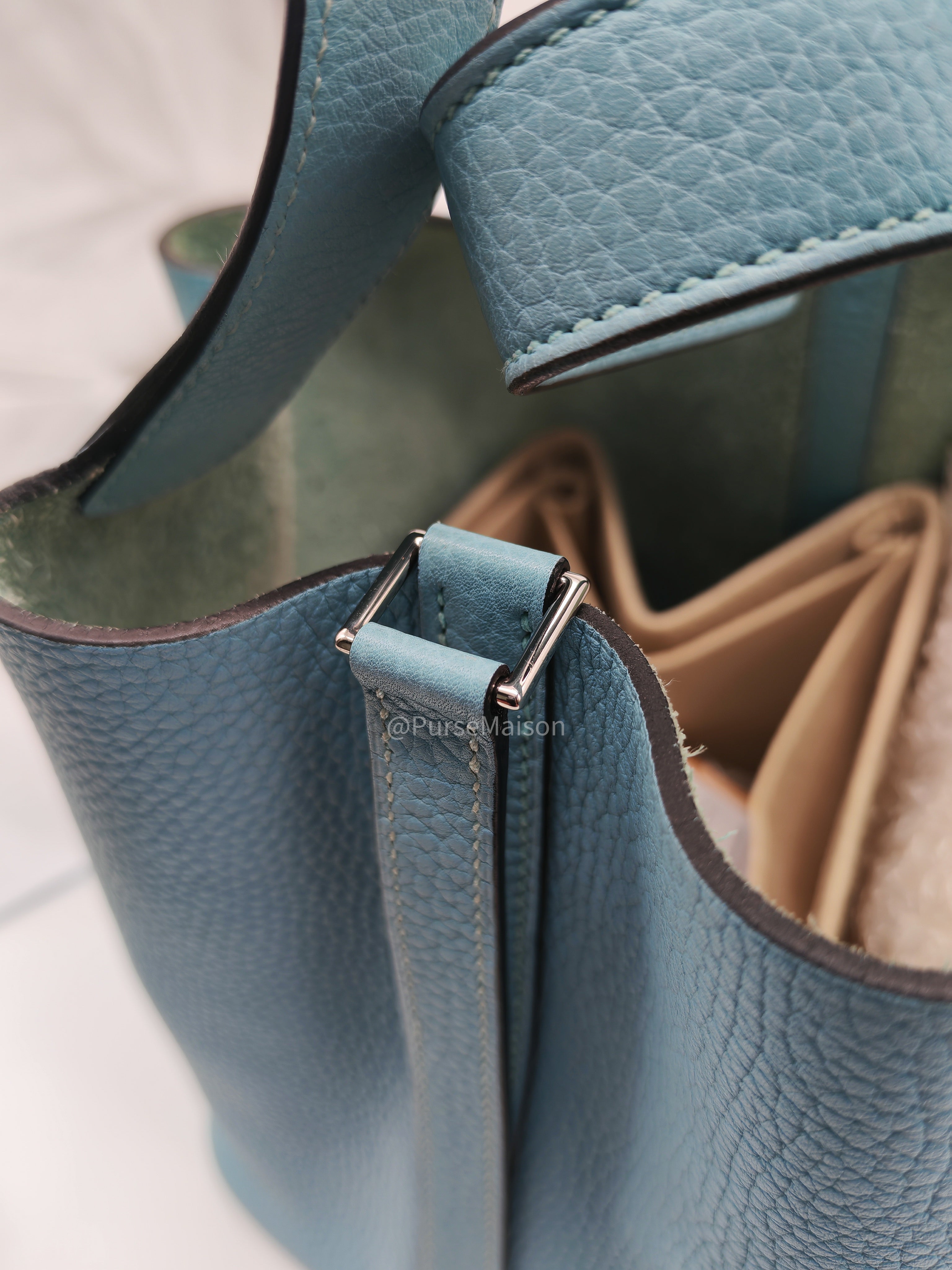 Hermes Picotin 22 Blue Atoll Taurillon Clemence Leather and Palladium Hardware Stamp A (2017) | Purse Maison Luxury Bags Shop