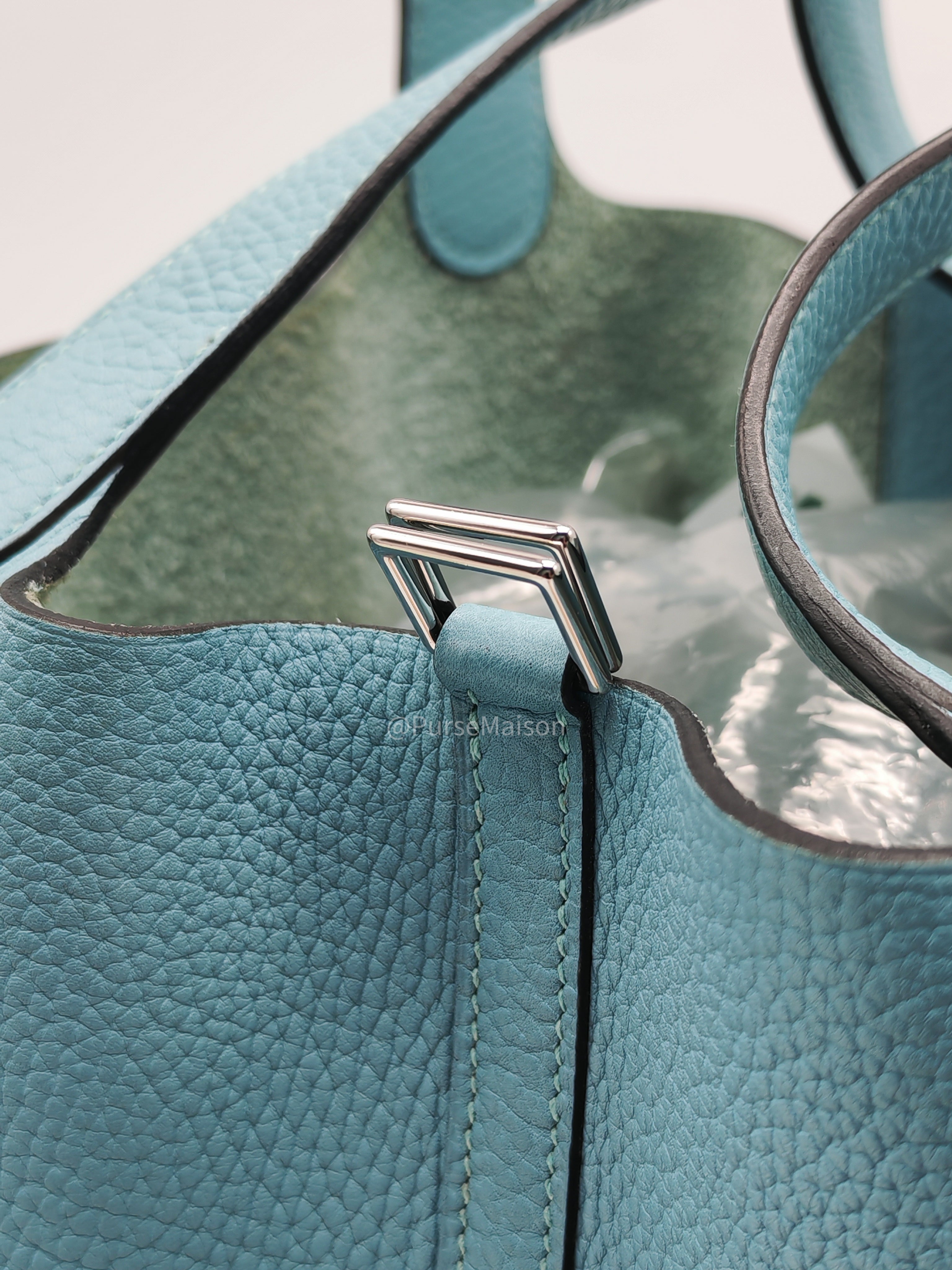 Hermes Picotin 22 Blue Atoll Taurillon Clemence Leather and Palladium Hardware Stamp A (2017) | Purse Maison Luxury Bags Shop