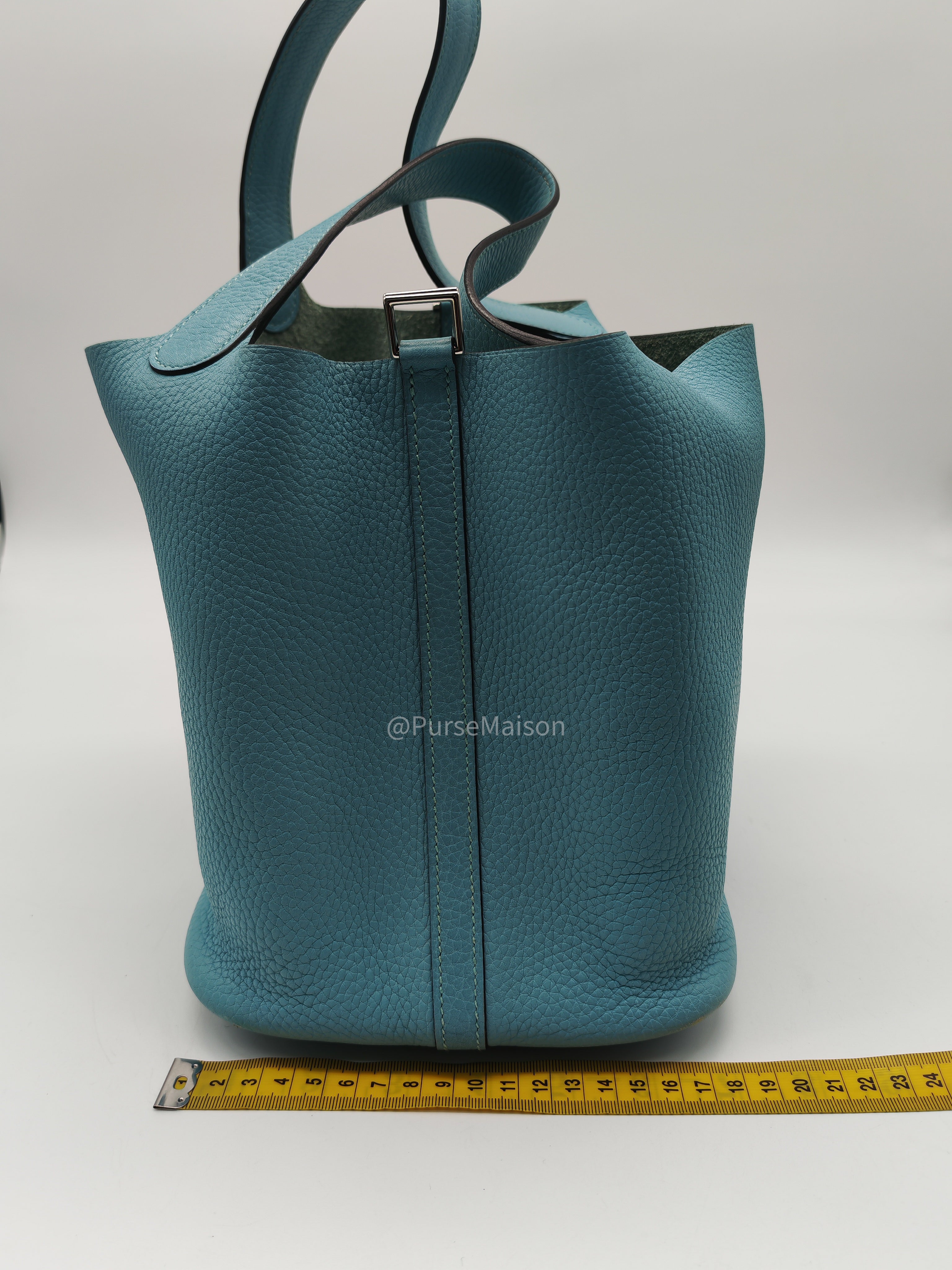 Hermes Picotin 22 Blue Atoll Taurillon Clemence Leather and Palladium Hardware Stamp A (2017) | Purse Maison Luxury Bags Shop