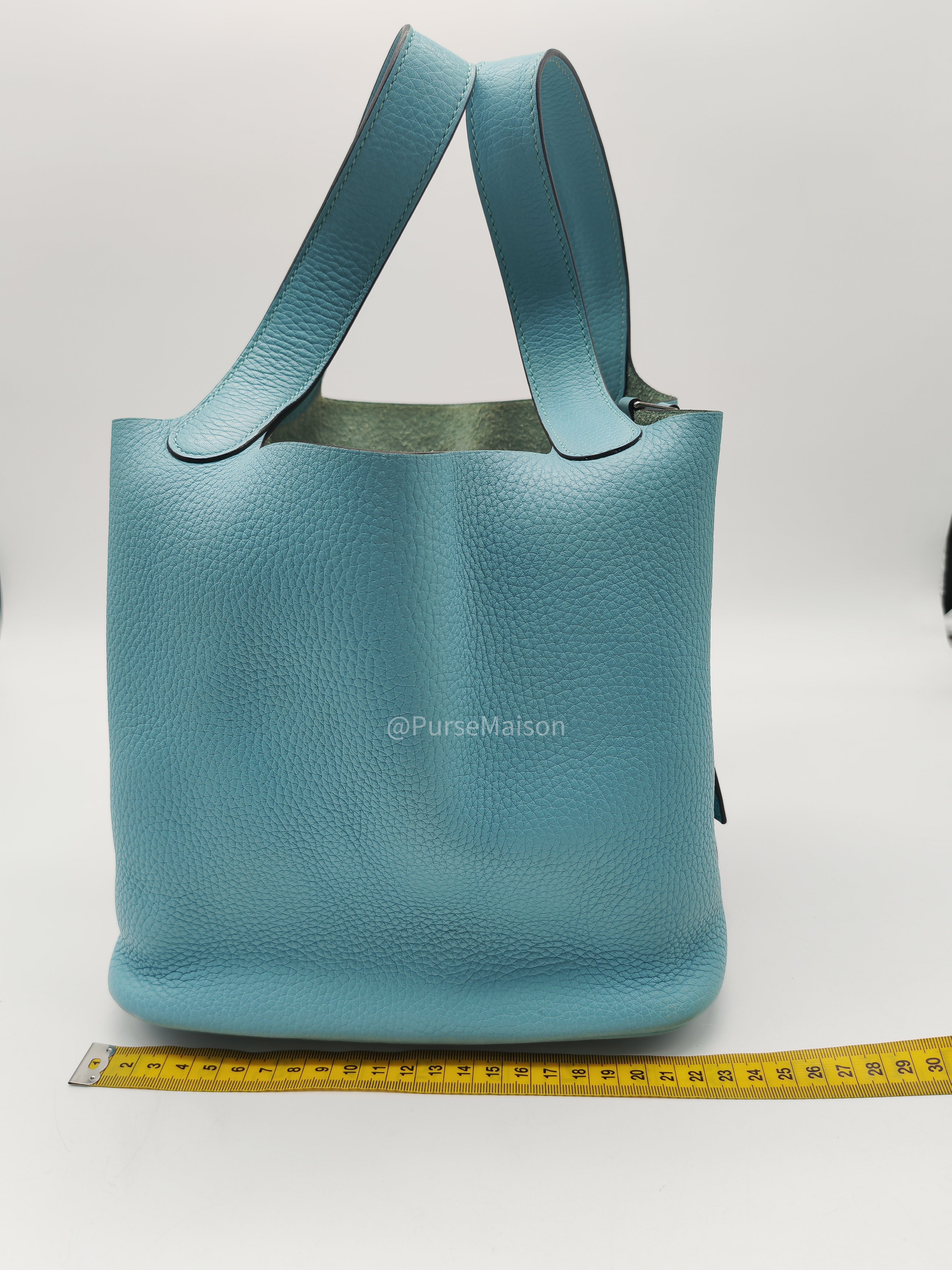 Hermes Picotin 22 Blue Atoll Taurillon Clemence Leather and Palladium Hardware Stamp A (2017) | Purse Maison Luxury Bags Shop