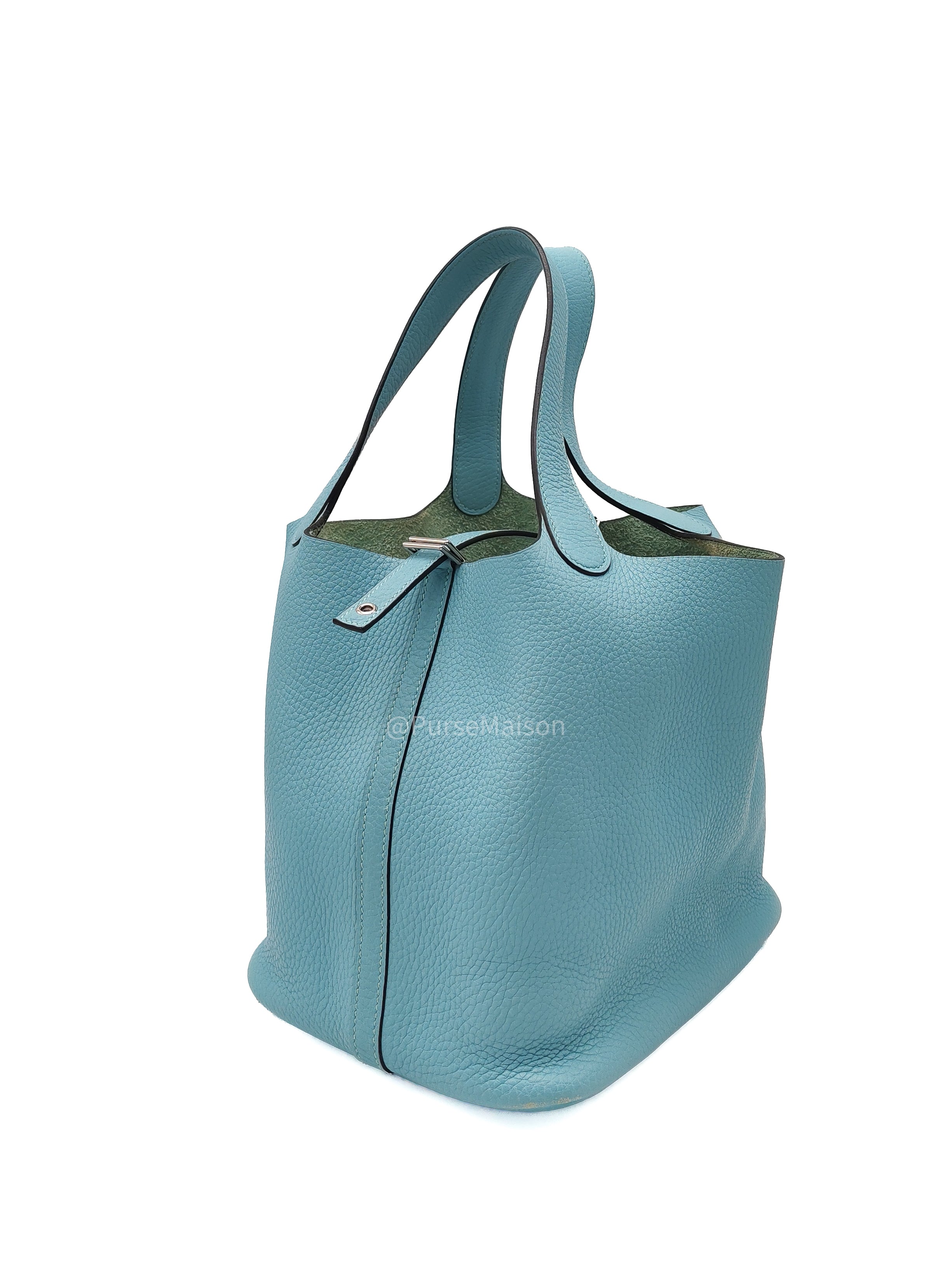 Hermes Picotin 22 Blue Atoll Taurillon Clemence Leather and Palladium Hardware Stamp A (2017) | Purse Maison Luxury Bags Shop