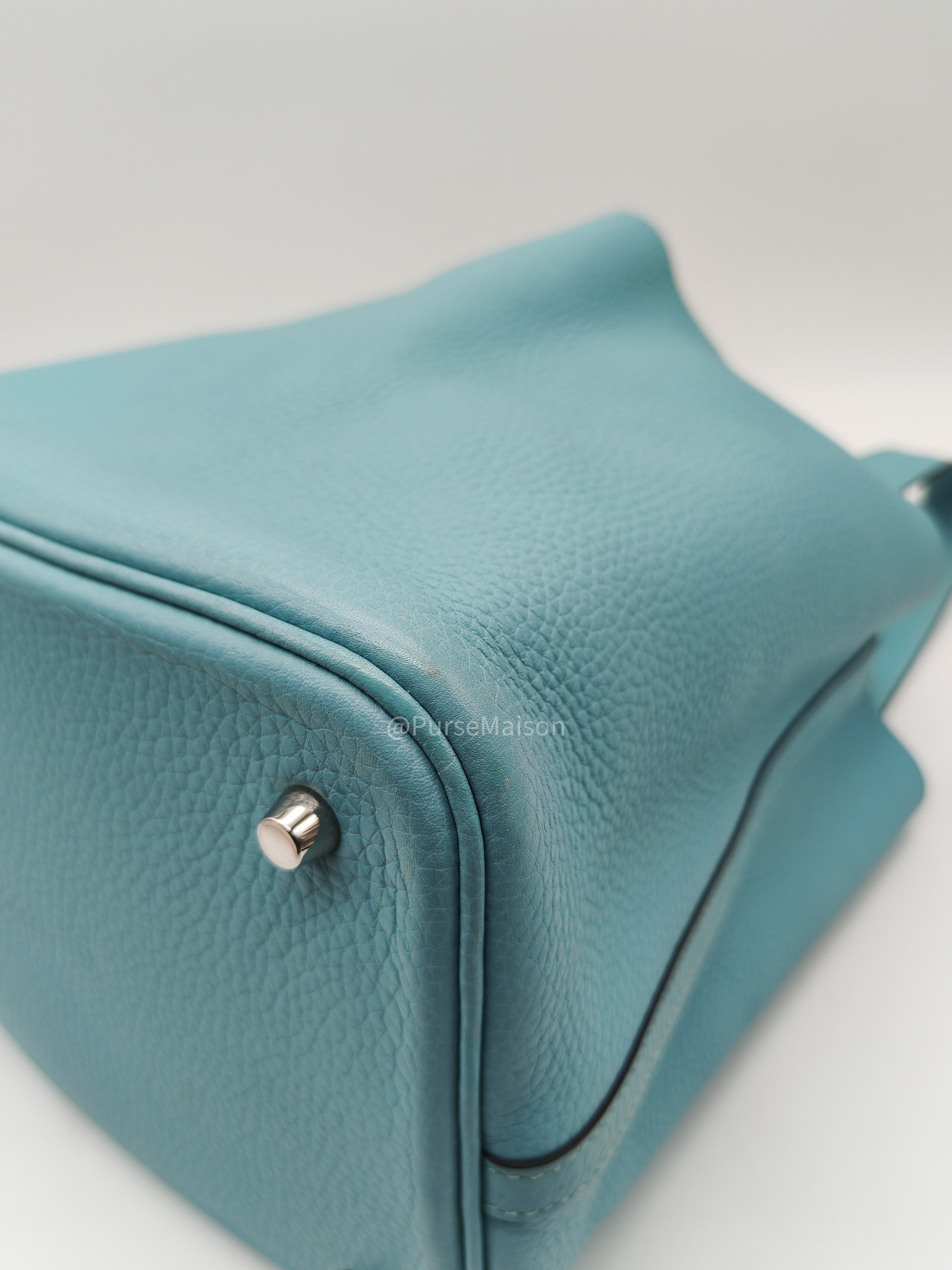 Hermes Picotin 22 Blue Atoll Taurillon Clemence Leather and Palladium Hardware Stamp A (2017) | Purse Maison Luxury Bags Shop