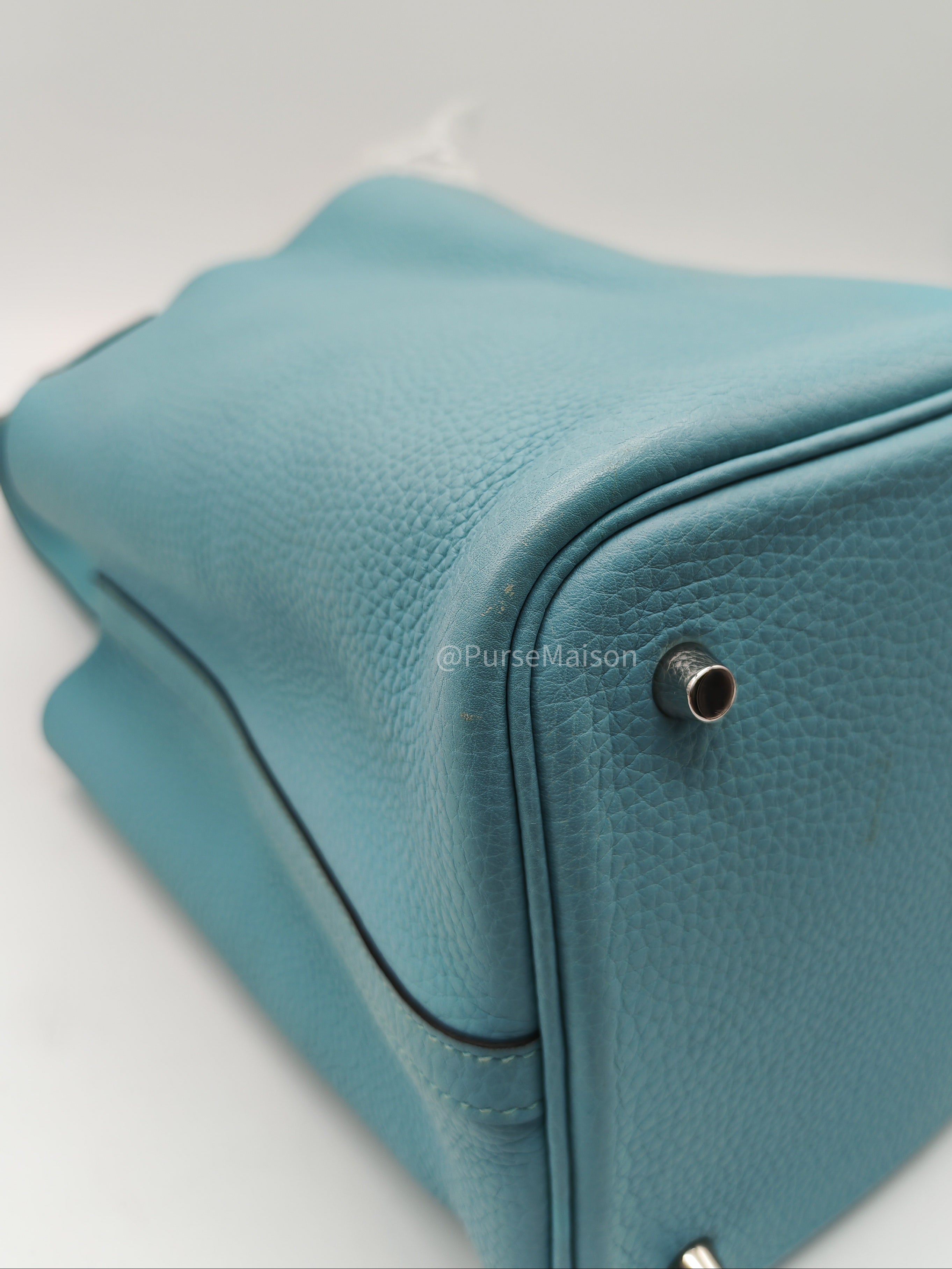 Hermes Picotin 22 Blue Atoll Taurillon Clemence Leather and Palladium Hardware Stamp A (2017) | Purse Maison Luxury Bags Shop
