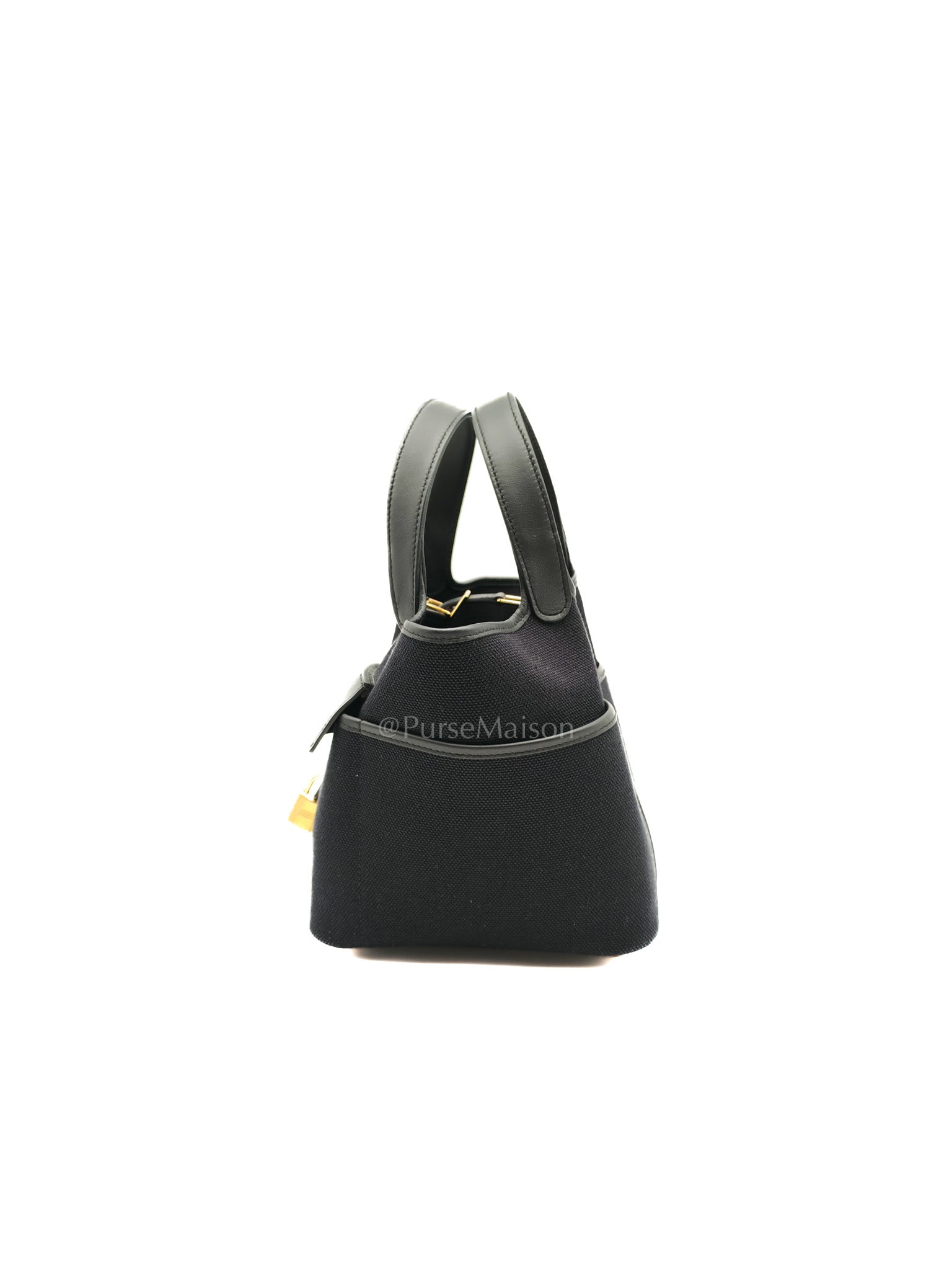 Picotin Cargo 18 in Black Swift and Toile Canvas and Gold Hardware Stamp W (2024) | Purse Maison Luxury Bags Shop
