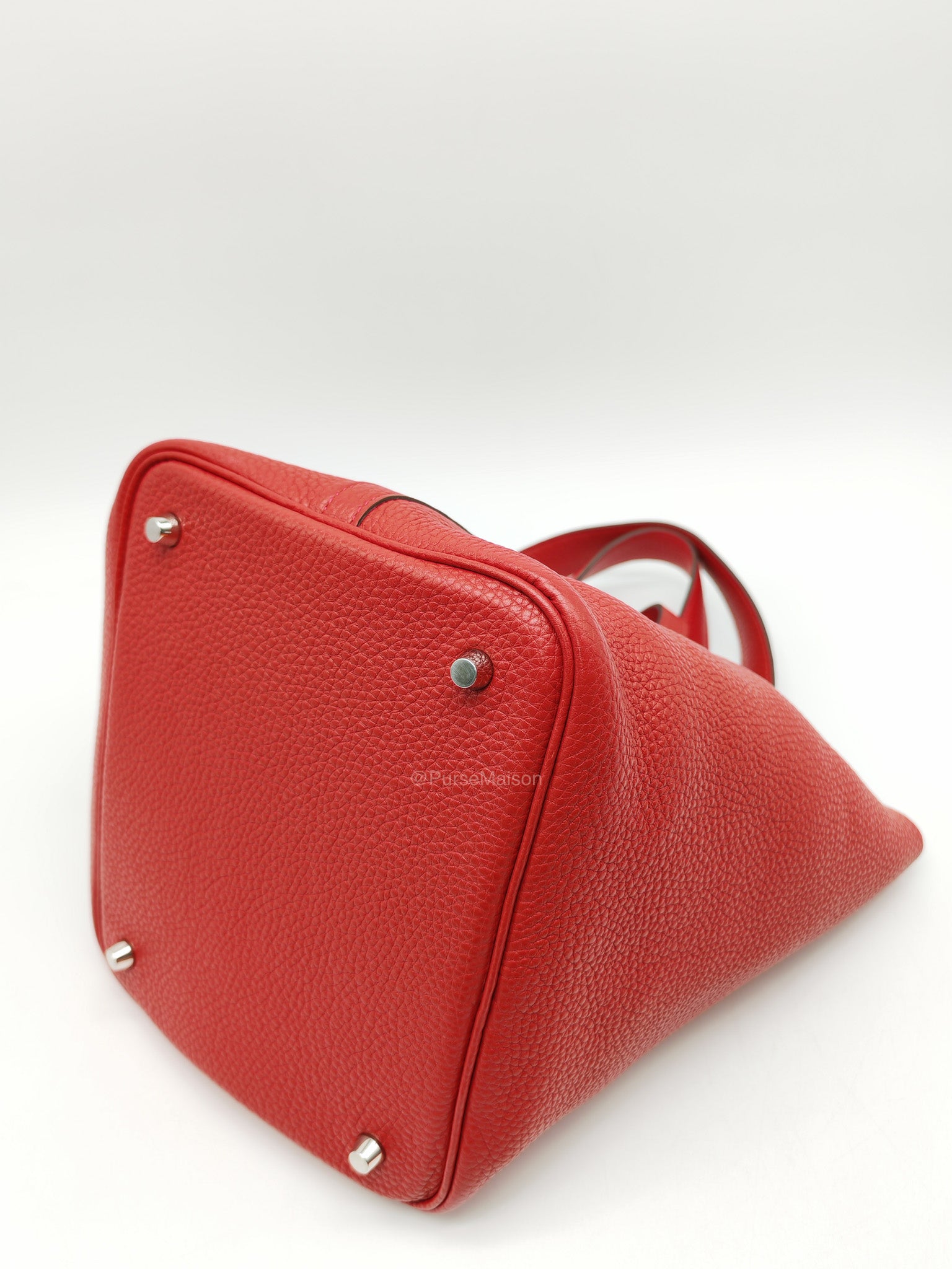 Hermes Picotin Lock 22 in Rouge Casaque Clemence Leather Palladium Hardware Stamp X (2016) | Purse Maison Luxury Bags Shop