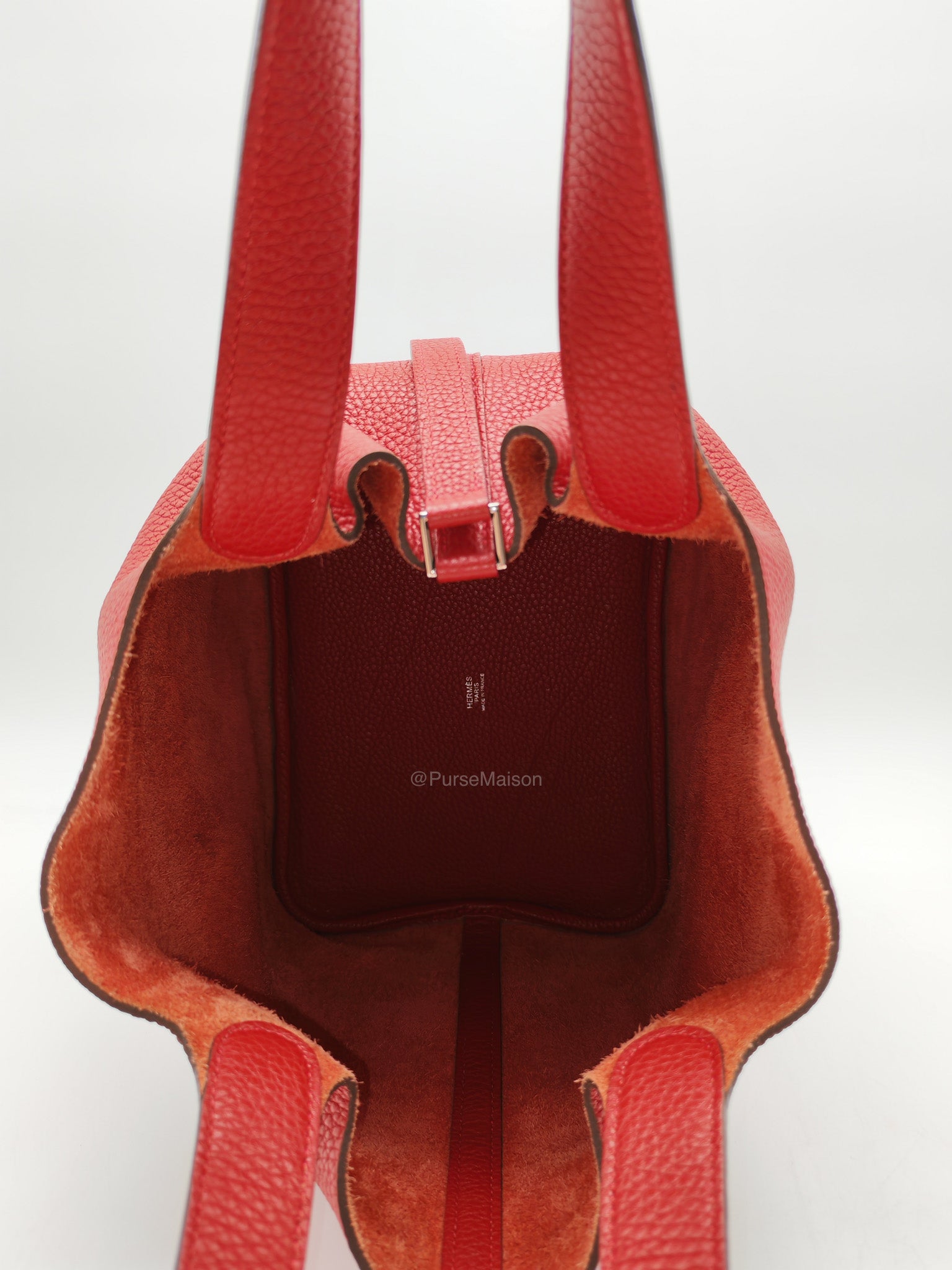 Hermes Picotin Lock 22 in Rouge Casaque Clemence Leather Palladium Hardware Stamp X (2016) | Purse Maison Luxury Bags Shop
