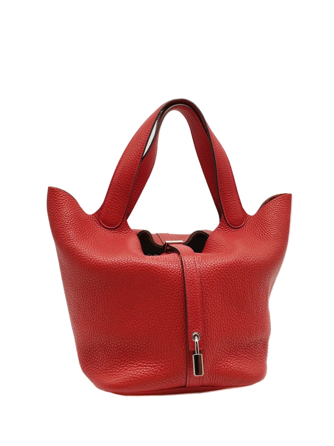 Hermes Picotin Lock 22 in Rouge Casaque Clemence Leather Palladium Hardware Stamp X (2016) | Purse Maison Luxury Bags Shop