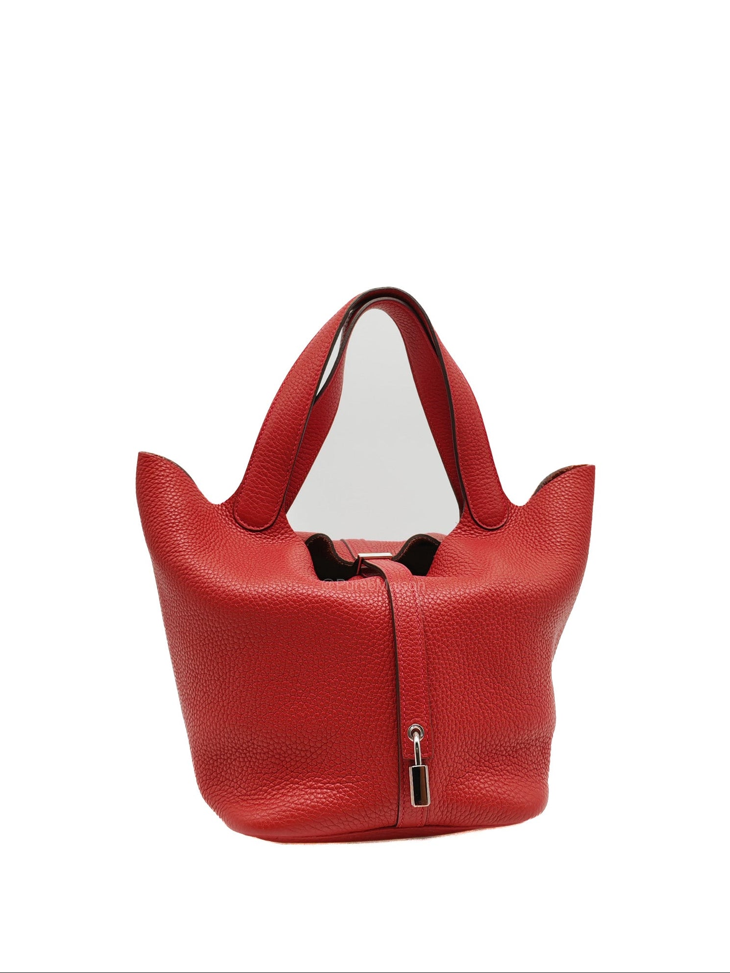 Hermes Picotin Lock 22 in Rouge Casaque Clemence Leather Palladium Hardware Stamp X (2016) | Purse Maison Luxury Bags Shop