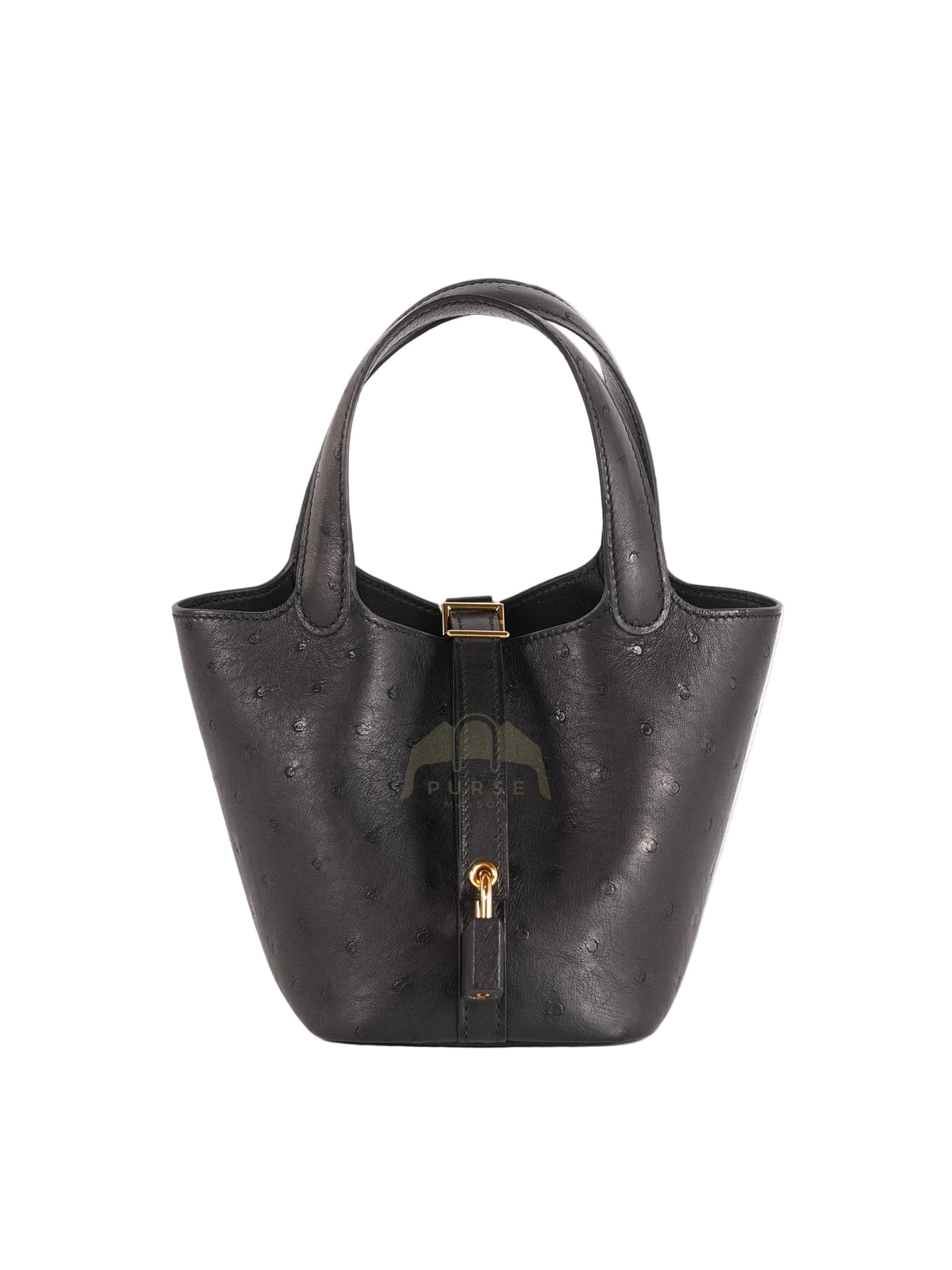 PM2183 NO LG/E Picotin Lock Micro in Noir Ostrich Leather