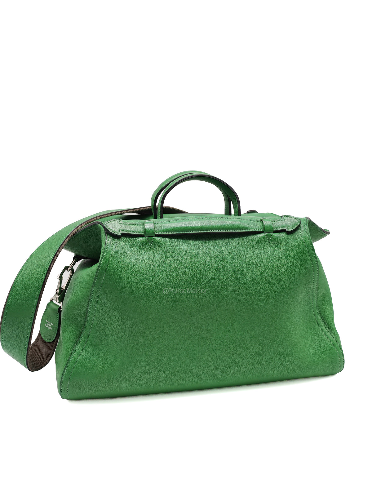 HERMÈS Sac Oxer Top Handle Bag Lager in Bambou Evercolor Leather Palladium Hardware Stamp T(2015) | Purse Maison Luxury Bags Shop
