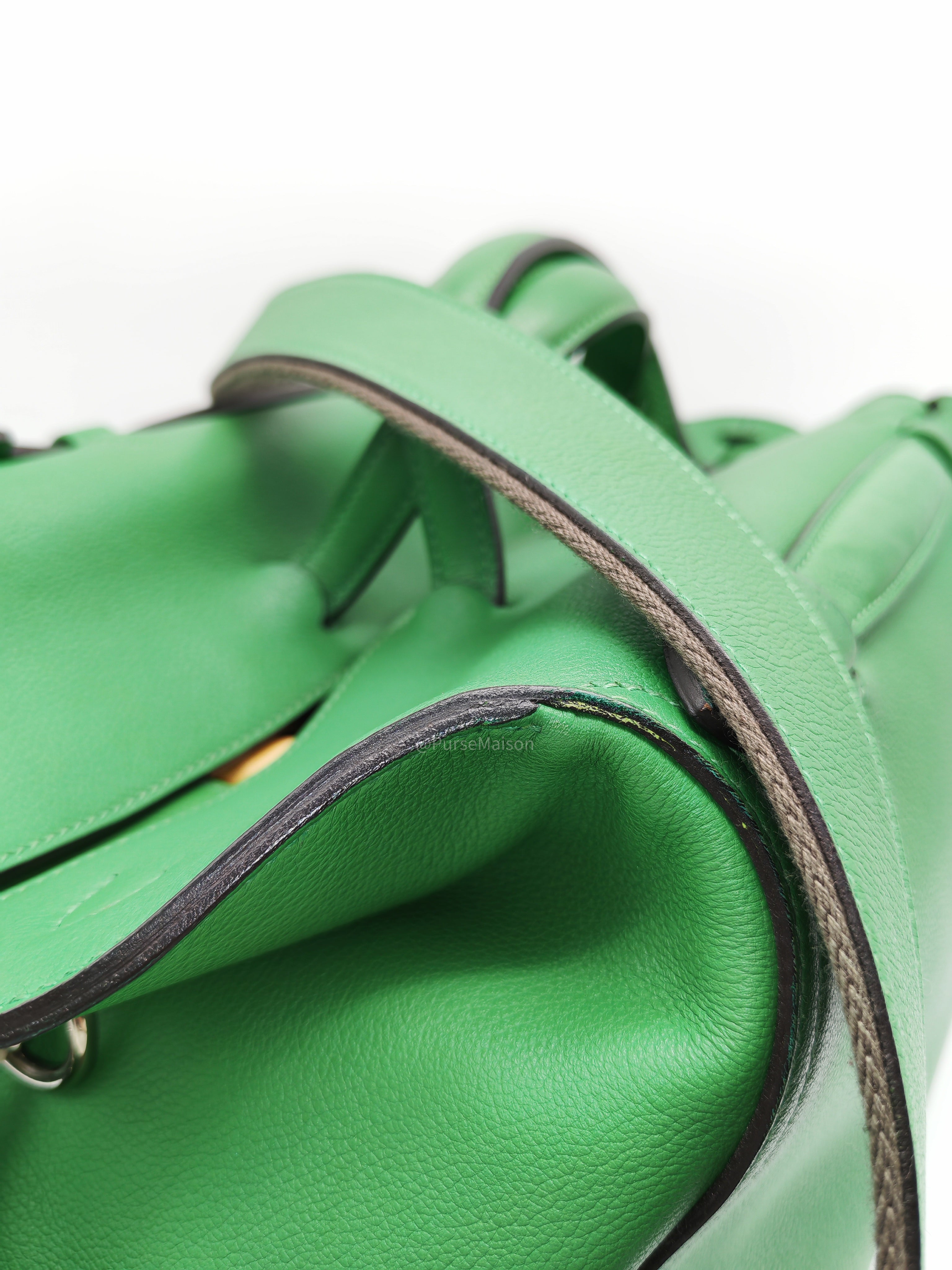 HERMÈS Sac Oxer Top Handle Bag Lager in Bambou Evercolor Leather Palladium Hardware Stamp T(2015) | Purse Maison Luxury Bags Shop