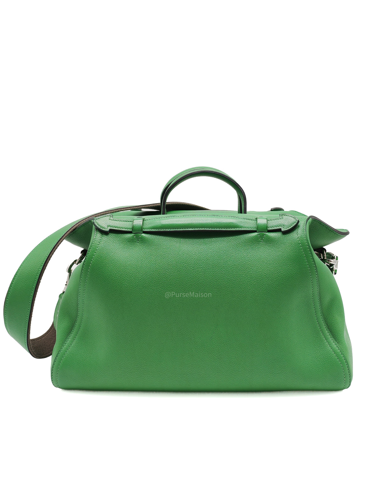 HERMÈS Sac Oxer Top Handle Bag Lager in Bambou Evercolor Leather Palladium Hardware Stamp T(2015) | Purse Maison Luxury Bags Shop