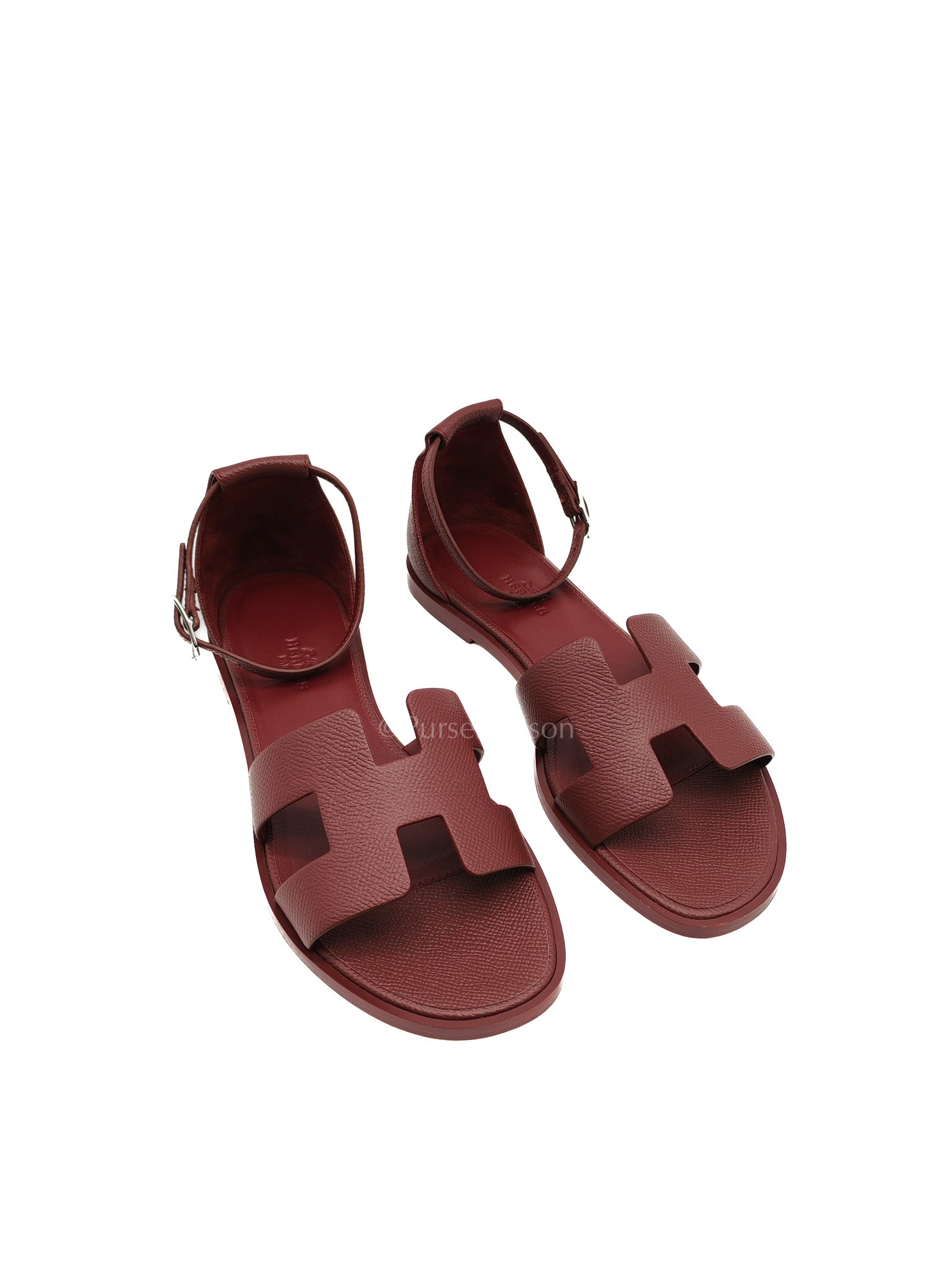 Hermes Santorini Sandals in Rouge Epsom Leather Size 37EU (23.5cm) | Purse Maison Luxury Bags Shop