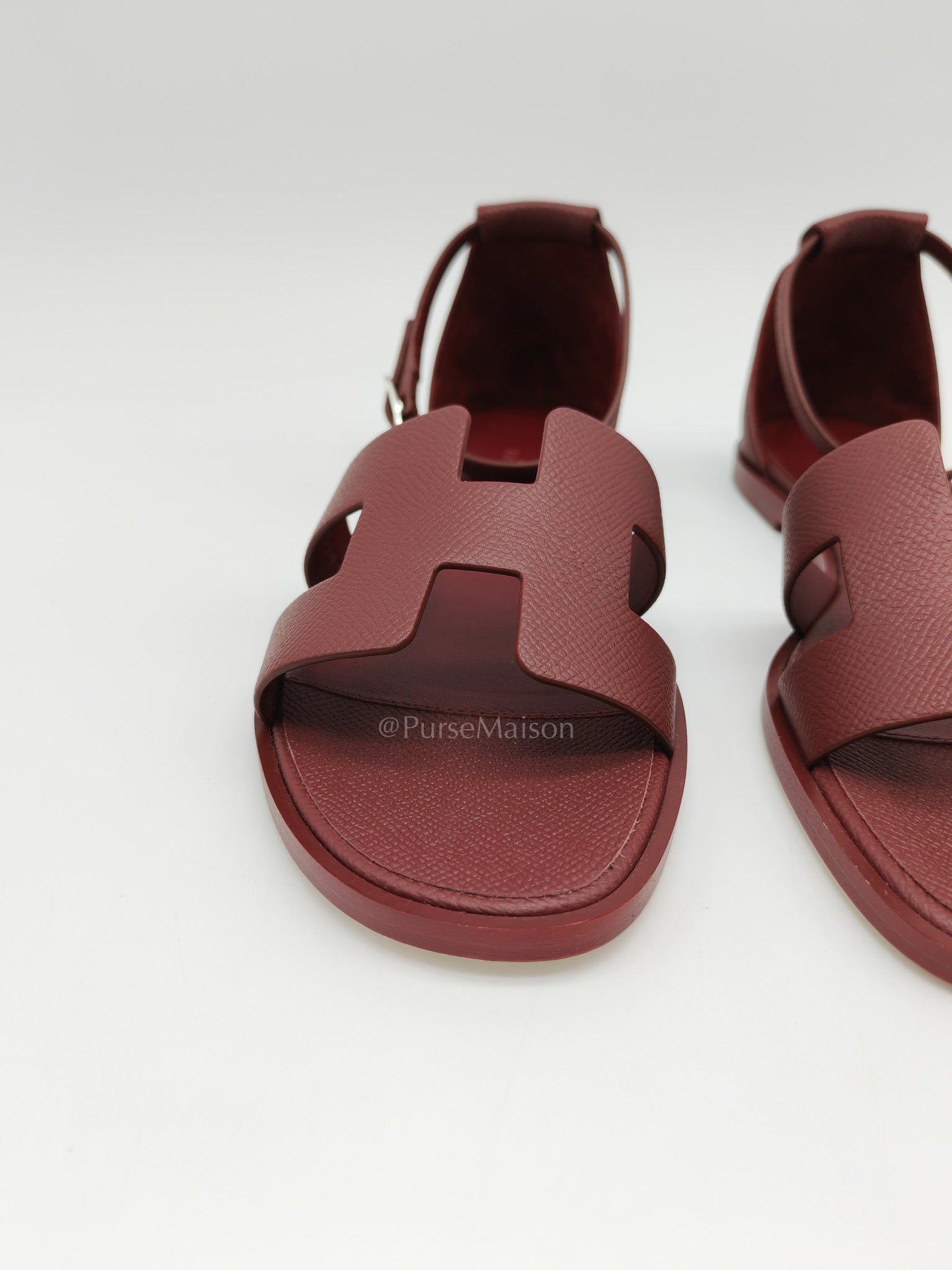 Hermes Santorini Sandals in Rouge Epsom Leather Size 37EU (23.5cm) | Purse Maison Luxury Bags Shop