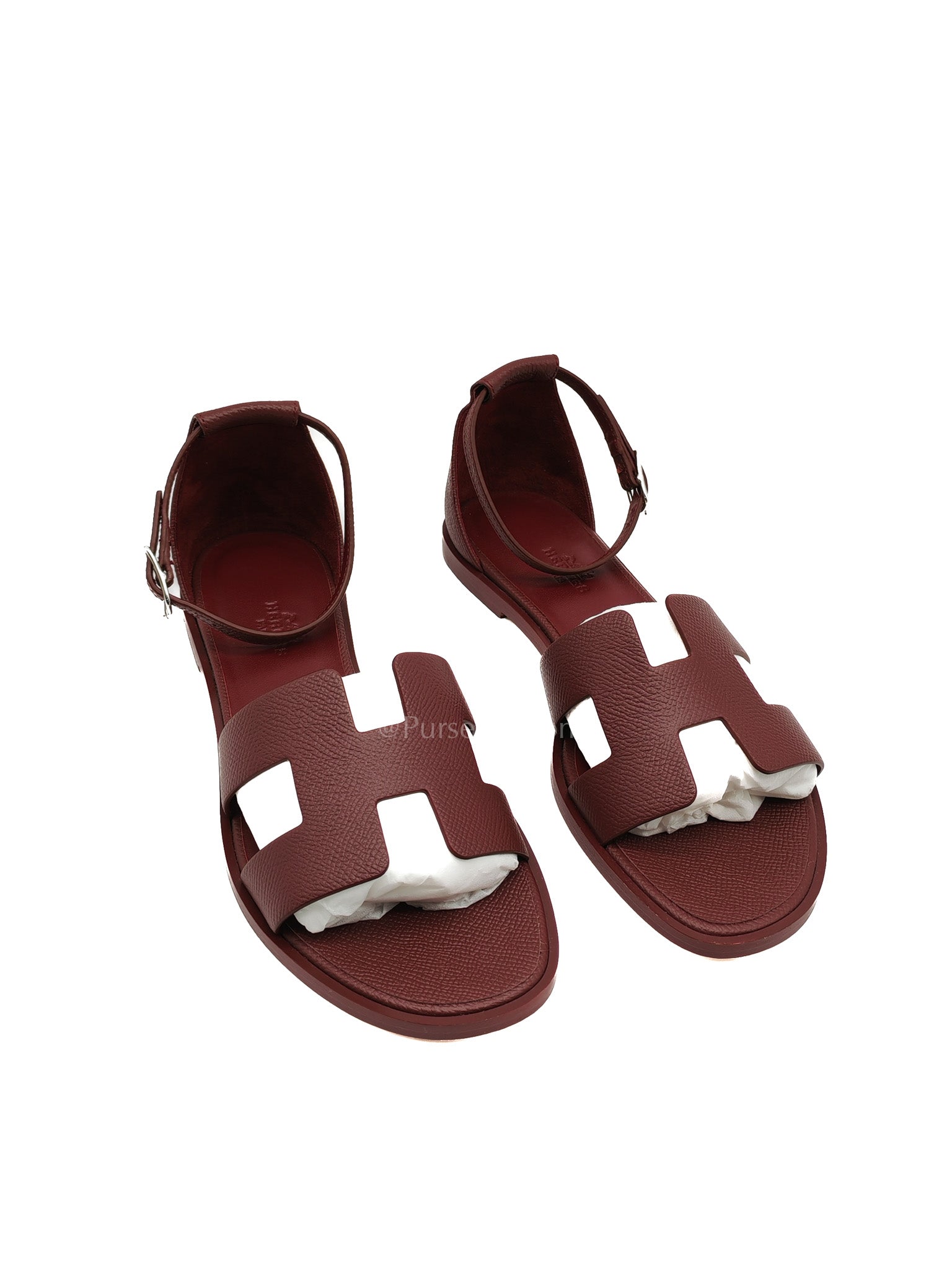 Hermes Santorini Sandals in Rouge Epsom Leather Size 37EU (23.5cm) | Purse Maison Luxury Bags Shop