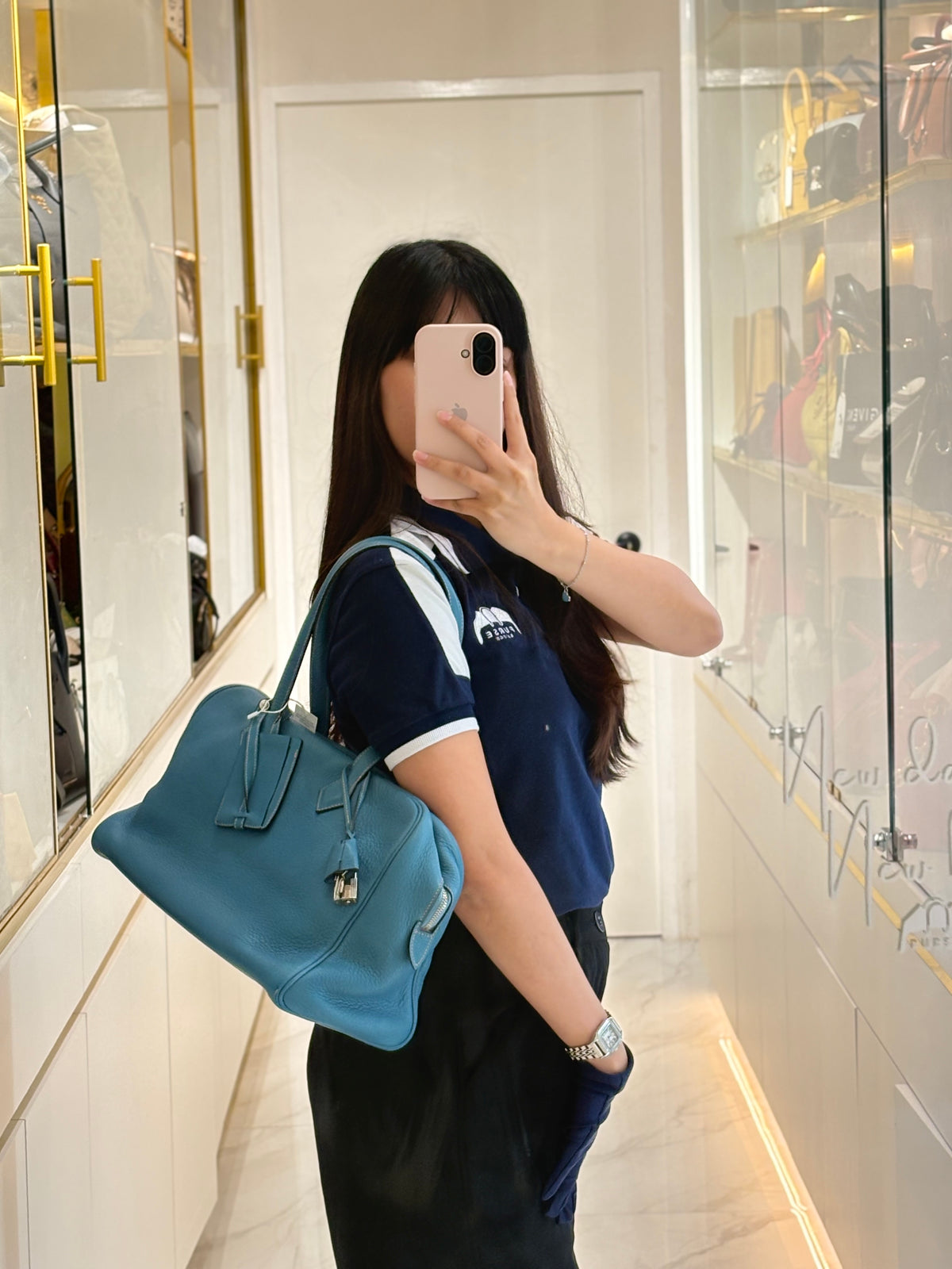 Hermes Victoria ll 35 Bag in Blue Jean Clemence Leather and Palladium Hardware Stamp Square K (2007) | Purse Maison Luxury Bags Shop