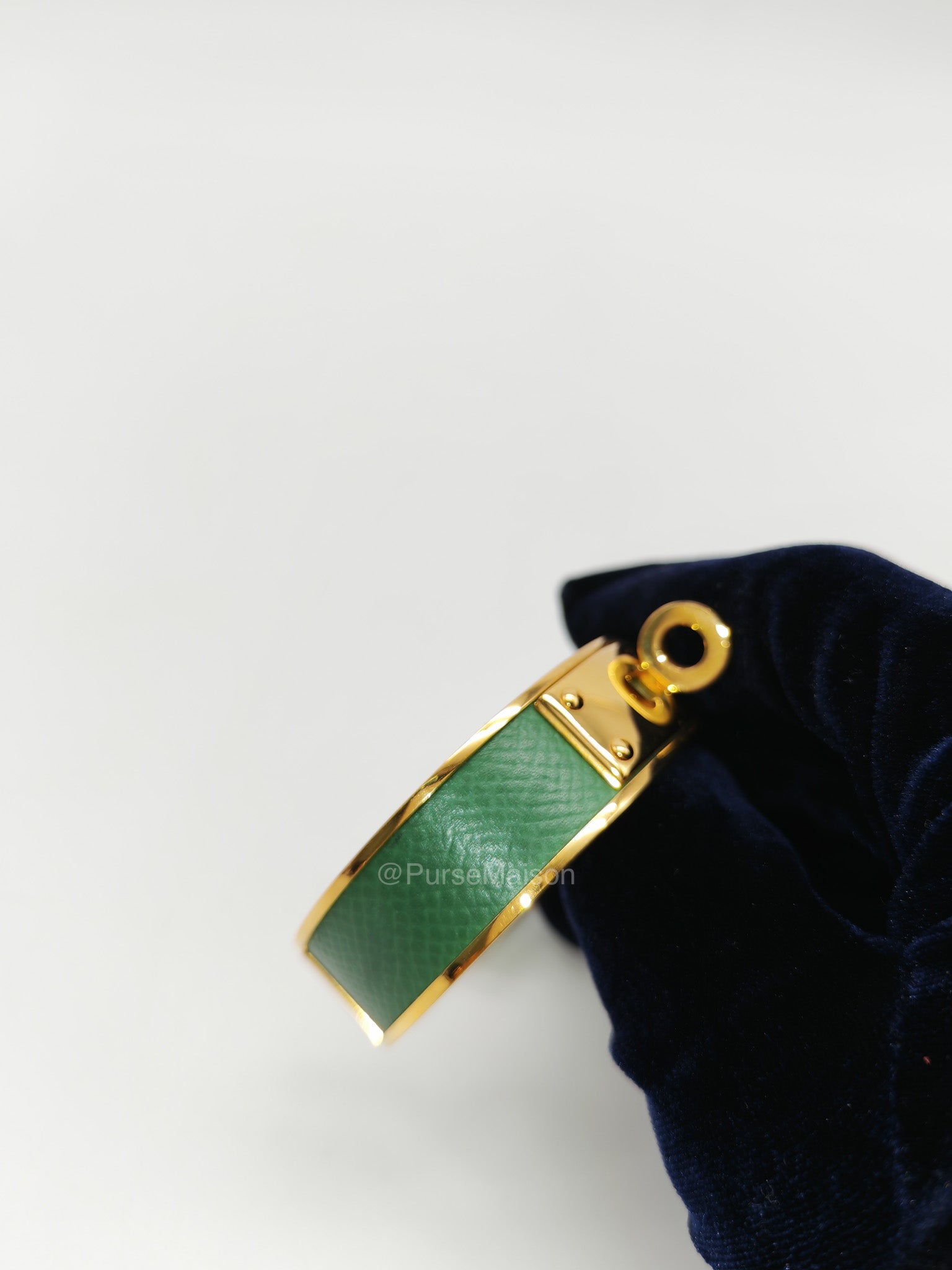 Hermes Vintage Kelly Bangle in Vert Epsom Leather Gold Hardware | Purse Maison Luxury Bags Shop