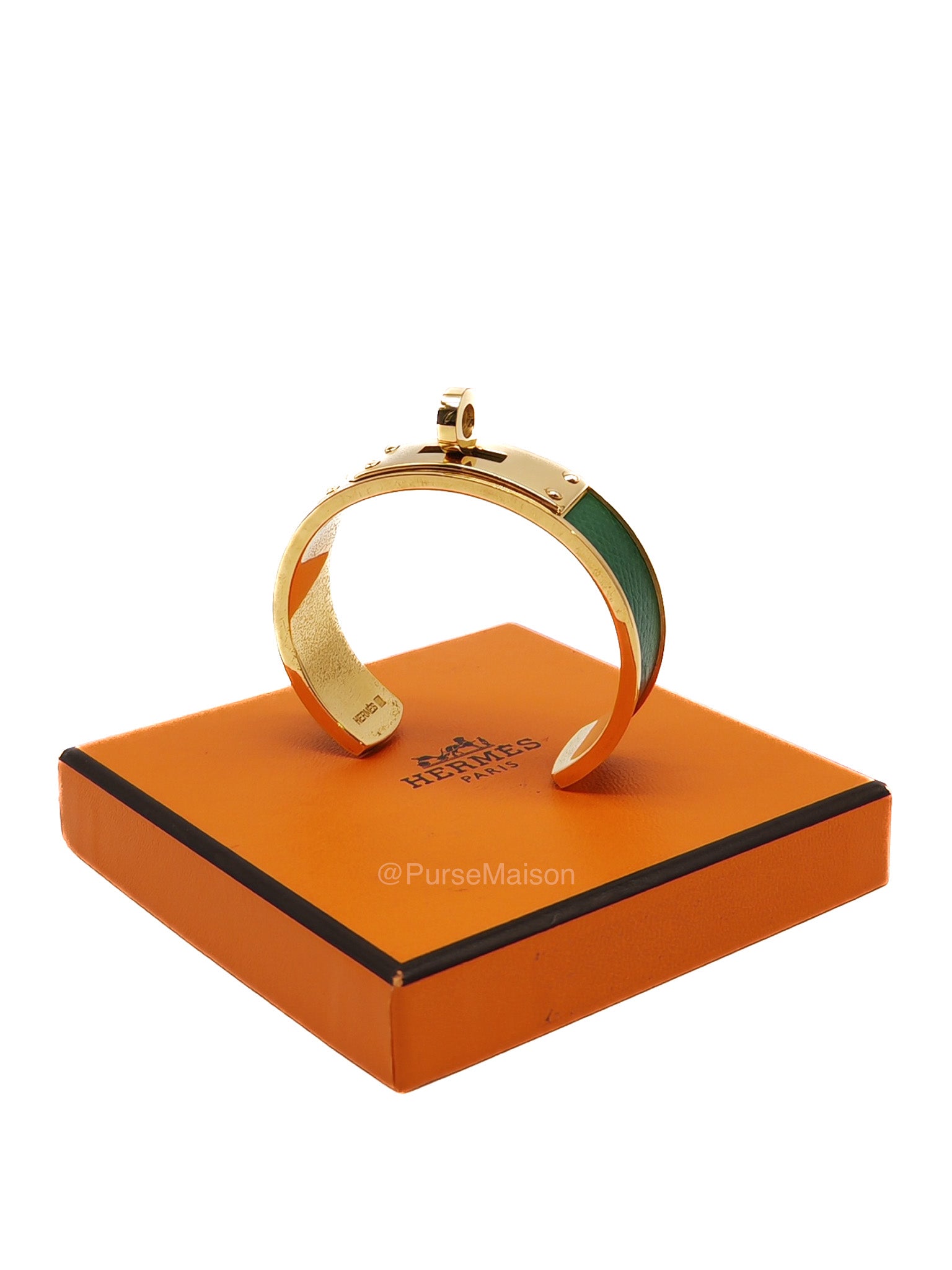 Hermes Vintage Kelly Bangle in Vert Epsom Leather Gold Hardware | Purse Maison Luxury Bags Shop