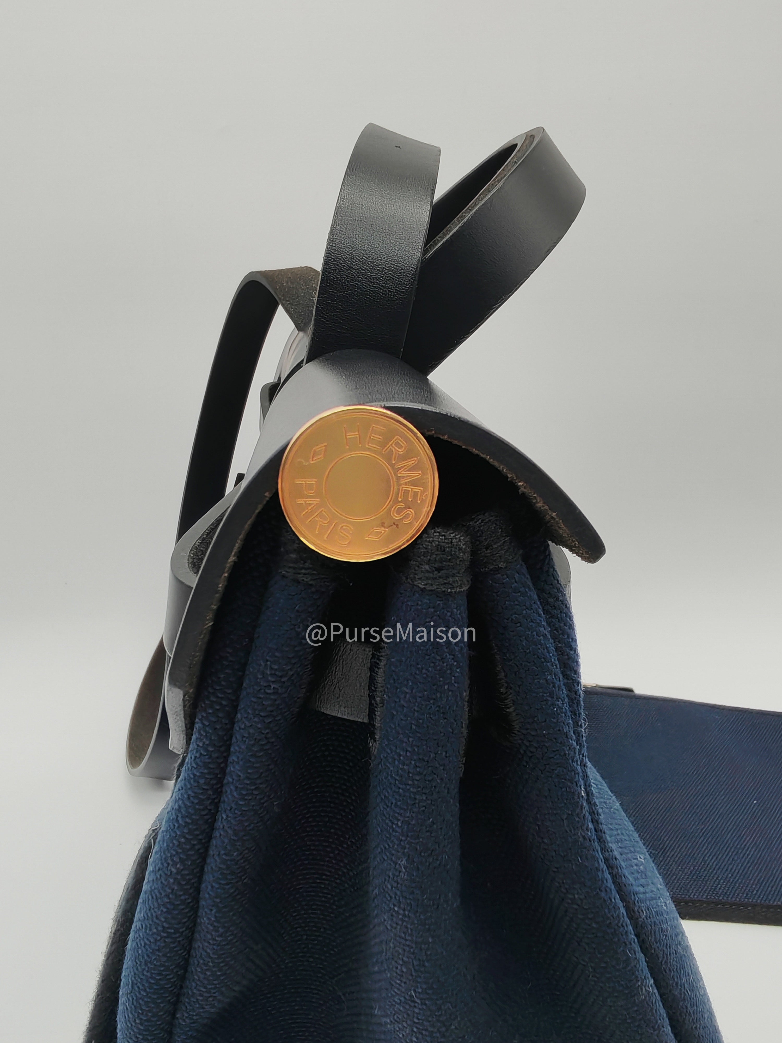 Hermes Zip 31 Blue Marine Canvas & Black Leather Gold Hardware Stamp Z(2021) | Purse Maison Luxury Bags Shop