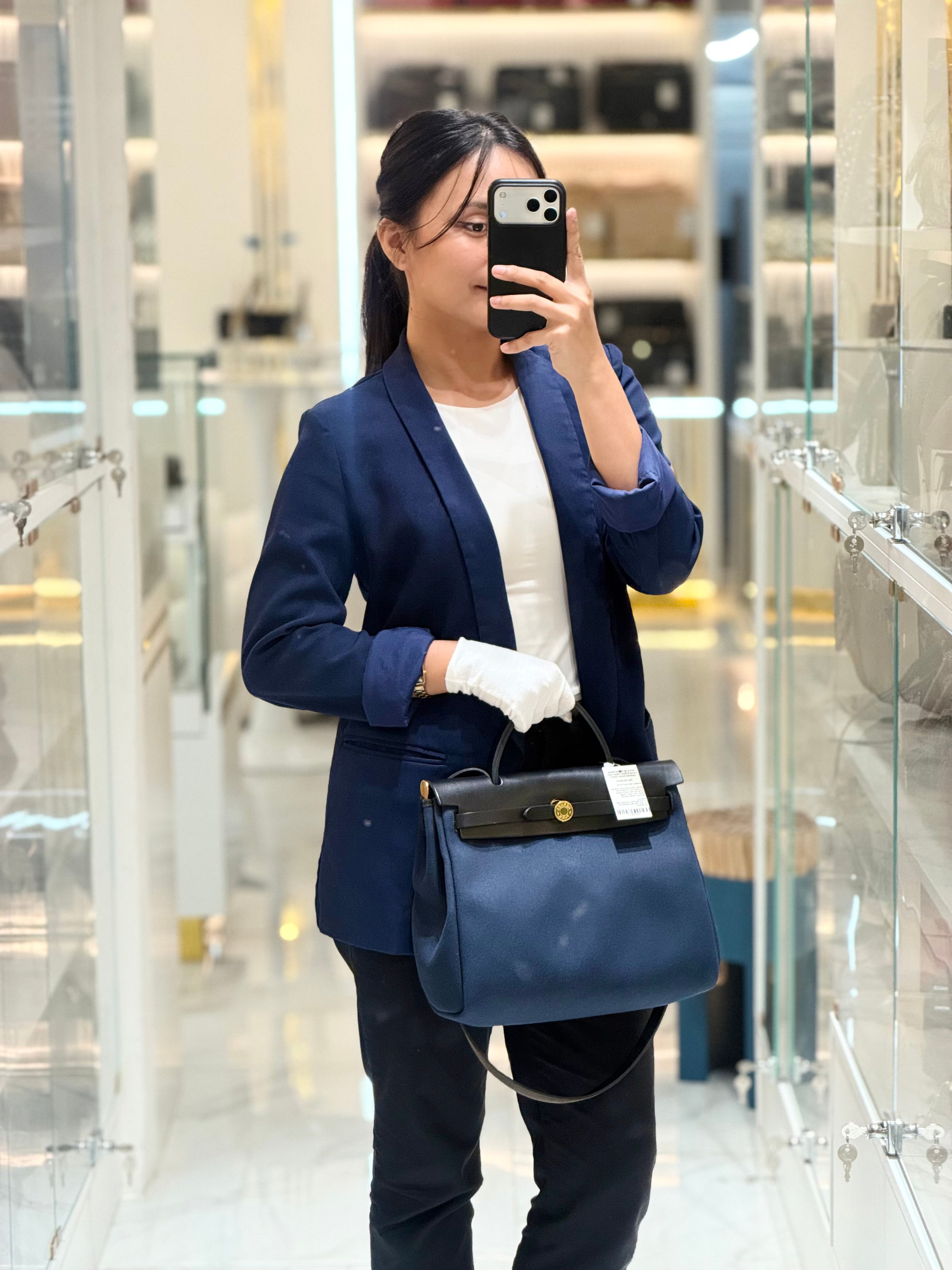 Hermes Zip 31 Blue Marine Canvas & Black Leather Gold Hardware Stamp Z(2021) | Purse Maison Luxury Bags Shop