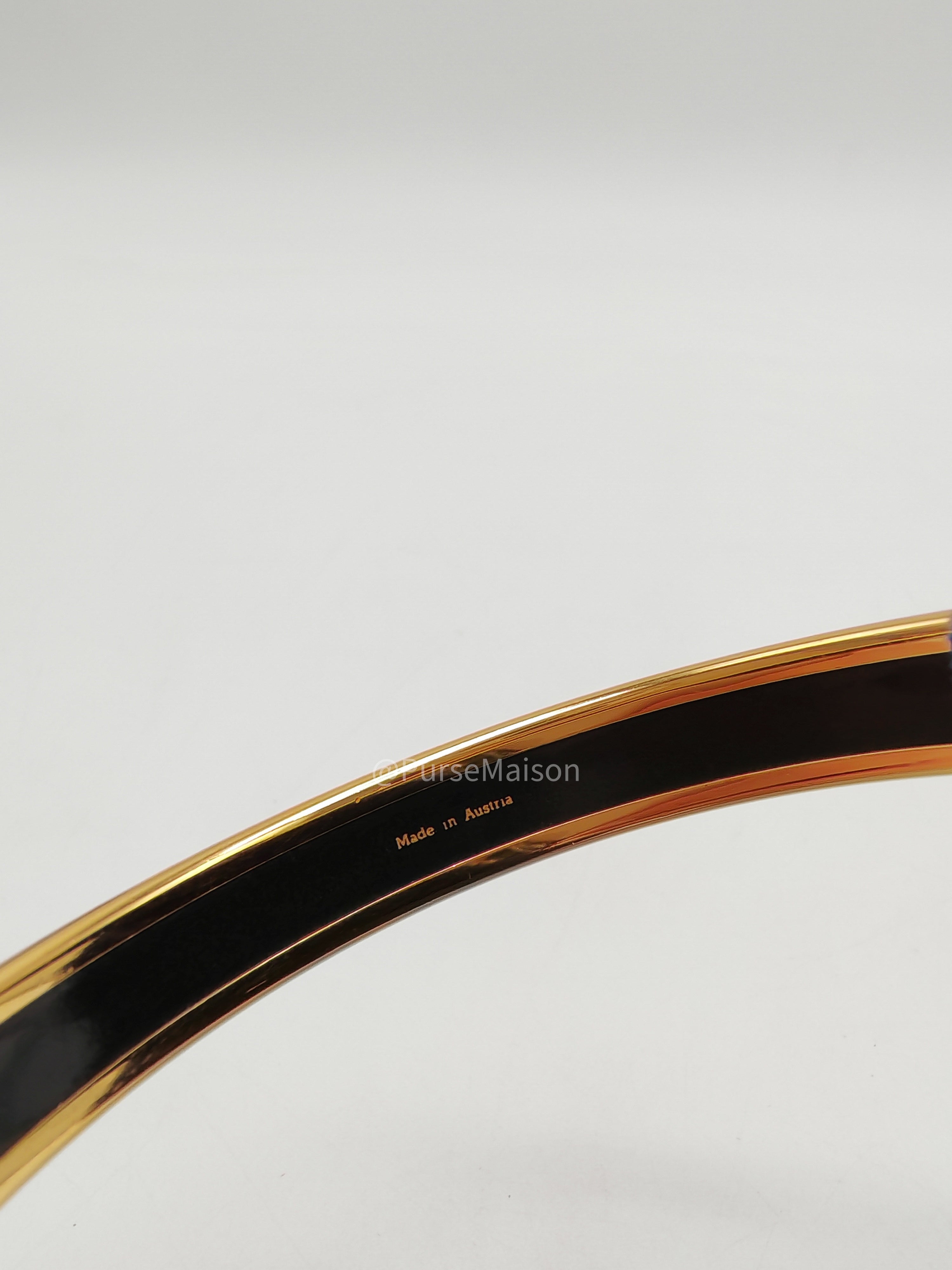 Hermes Plated Narrow Folded Fans and Ribbon Enamel Bangle (Size 7.0cm)