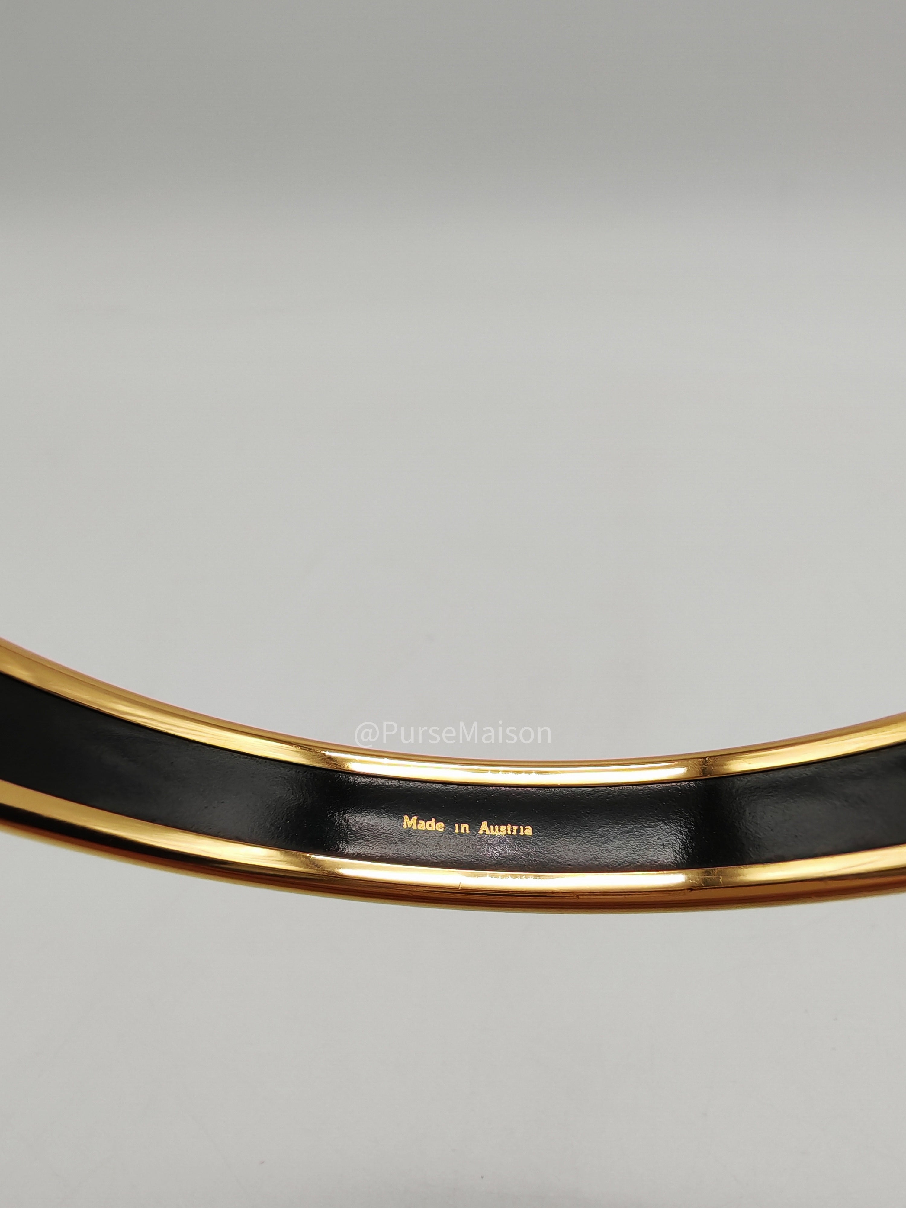 Hermes Plated Narrow Folded Fans and Ribbon Enamel Bangle (Size 7.0cm)