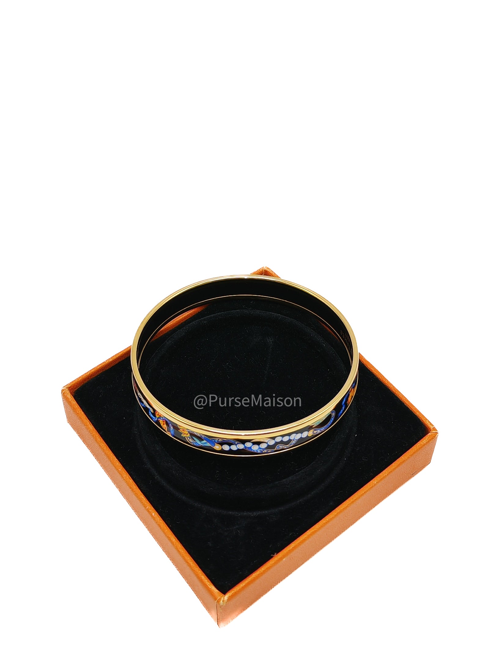 Hermes Plated Narrow Folded Fans and Ribbon Enamel Bangle (Size 7.0cm)
