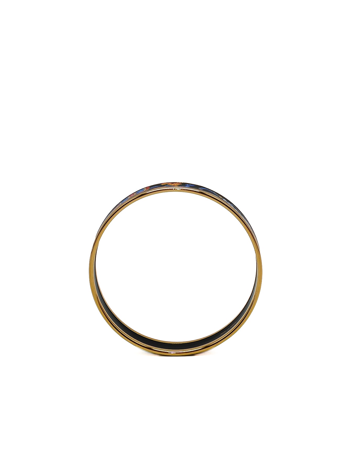 Hermes Plated Narrow Folded Fans and Ribbon Enamel Bangle (Size 7.0cm)