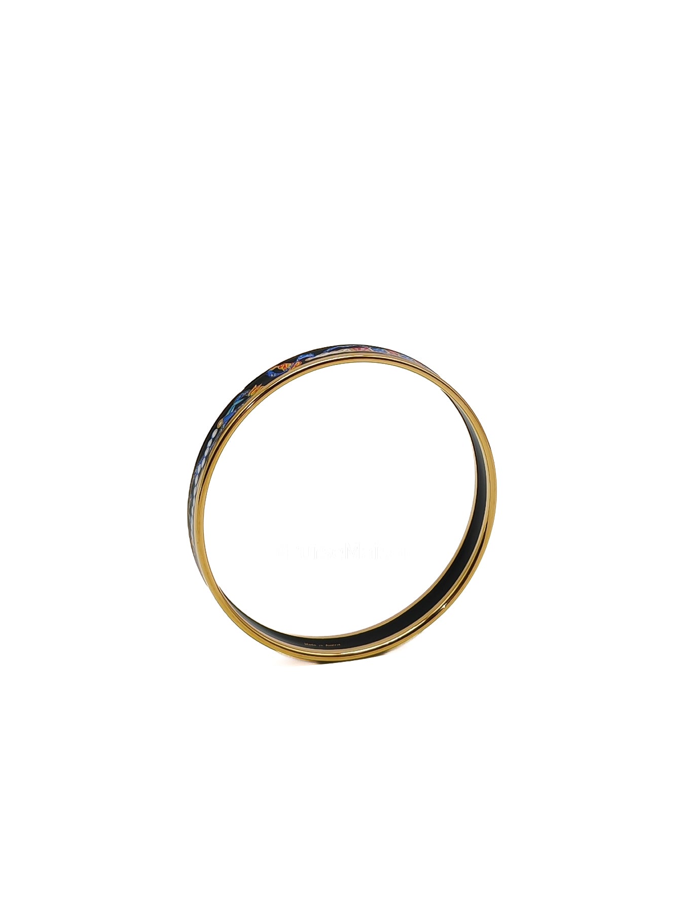 Hermes Plated Narrow Folded Fans and Ribbon Enamel Bangle (Size 7.0cm)