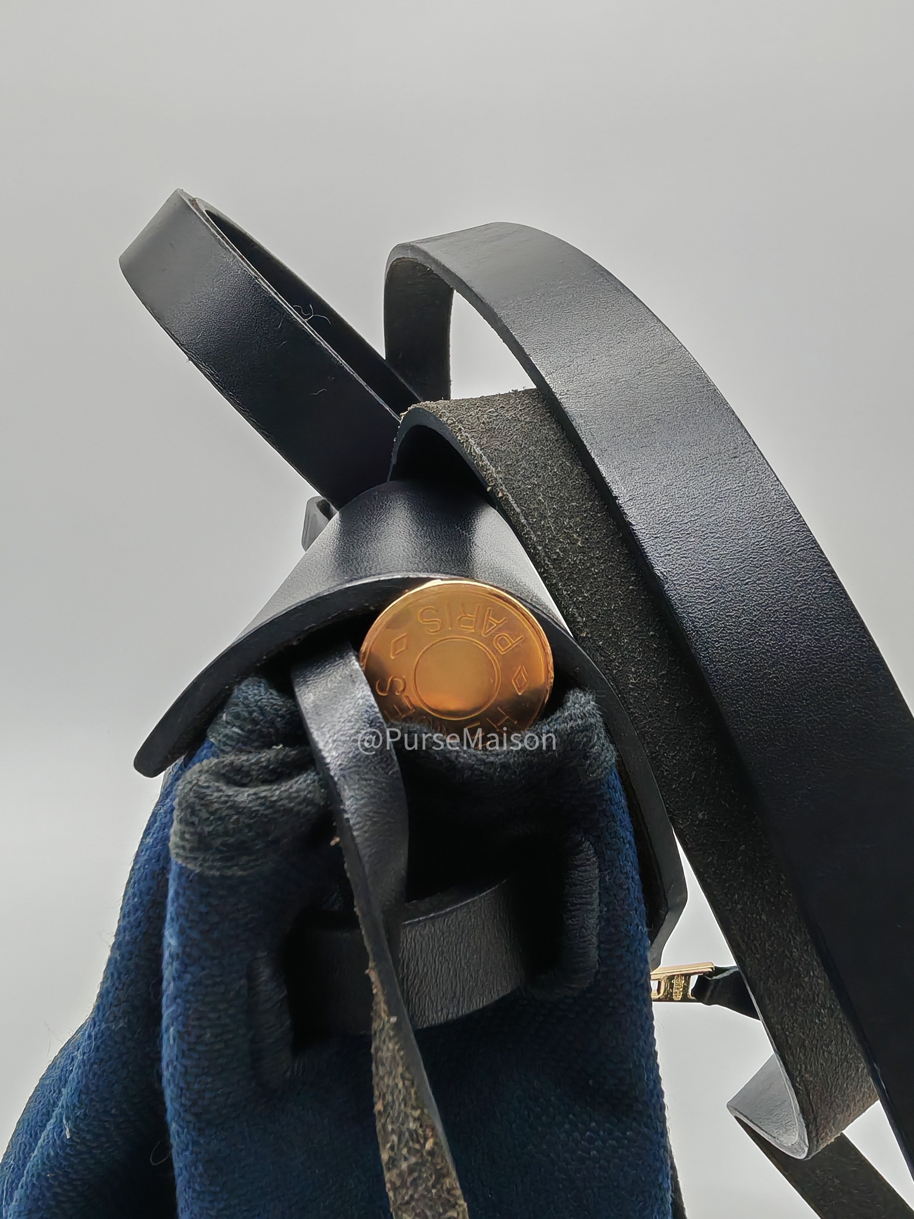 Hermes Zip 31 Blue Marine Canvas & Black Leather Gold Hardware Stamp Z(2021)
