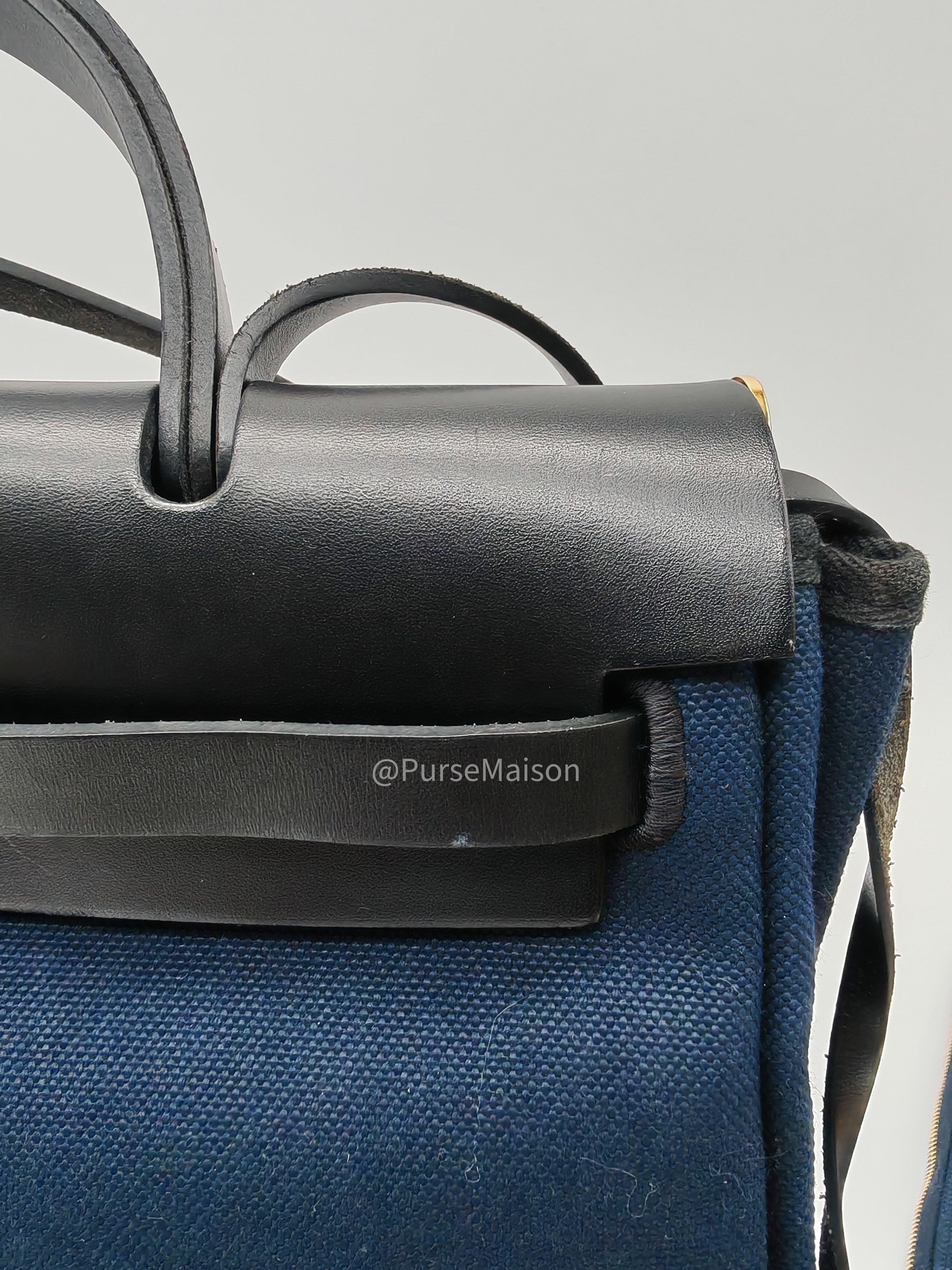 Hermes Zip 31 Blue Marine Canvas & Black Leather Gold Hardware Stamp Z(2021)