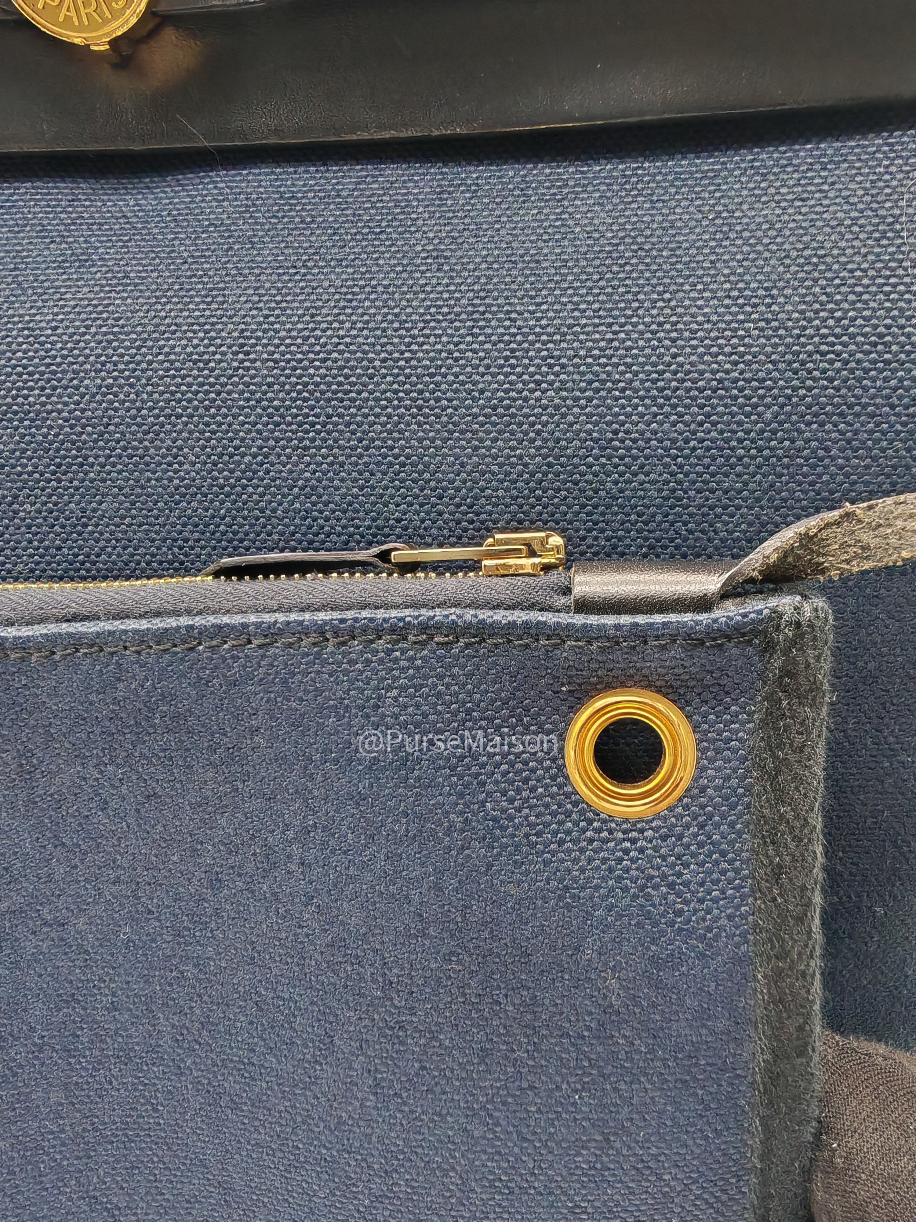 Hermes Zip 31 Blue Marine Canvas & Black Leather Gold Hardware Stamp Z(2021)