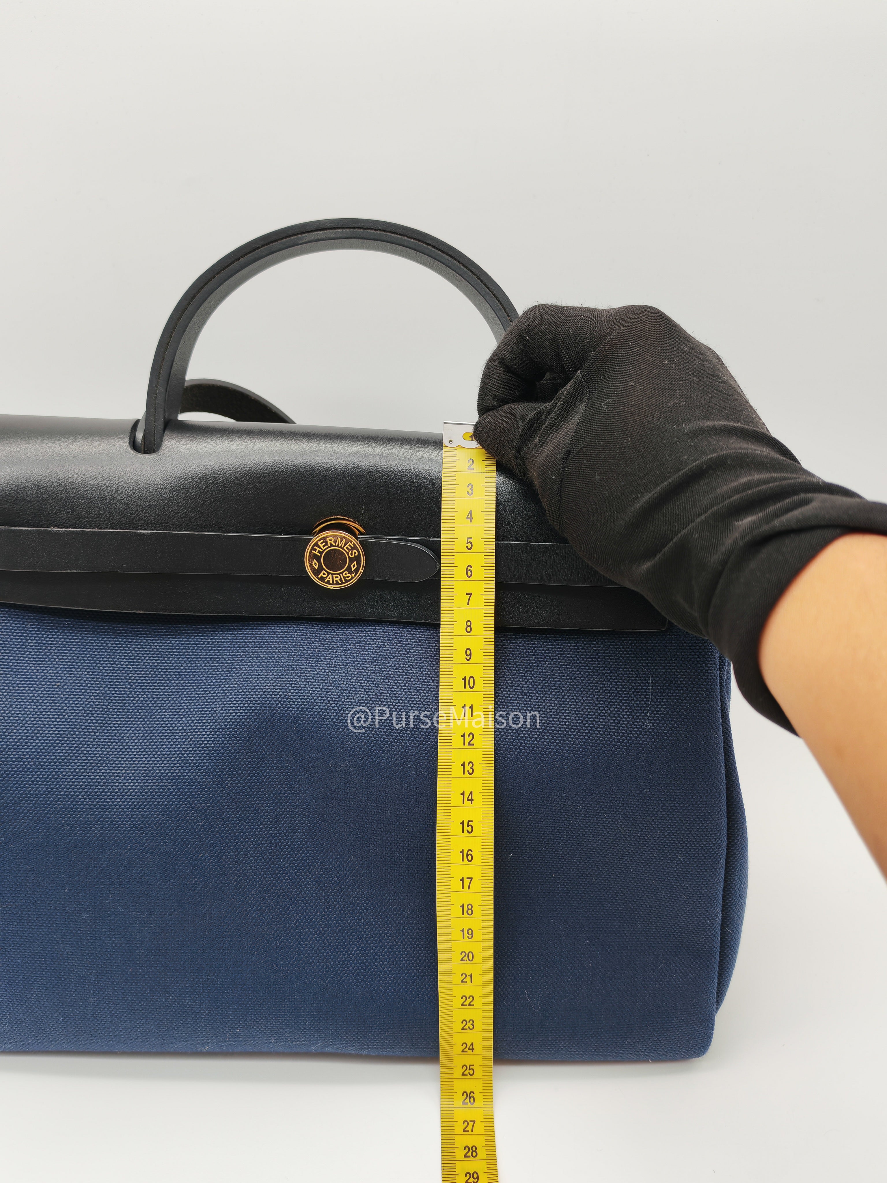 Hermes Zip 31 Blue Marine Canvas & Black Leather Gold Hardware Stamp Z(2021)