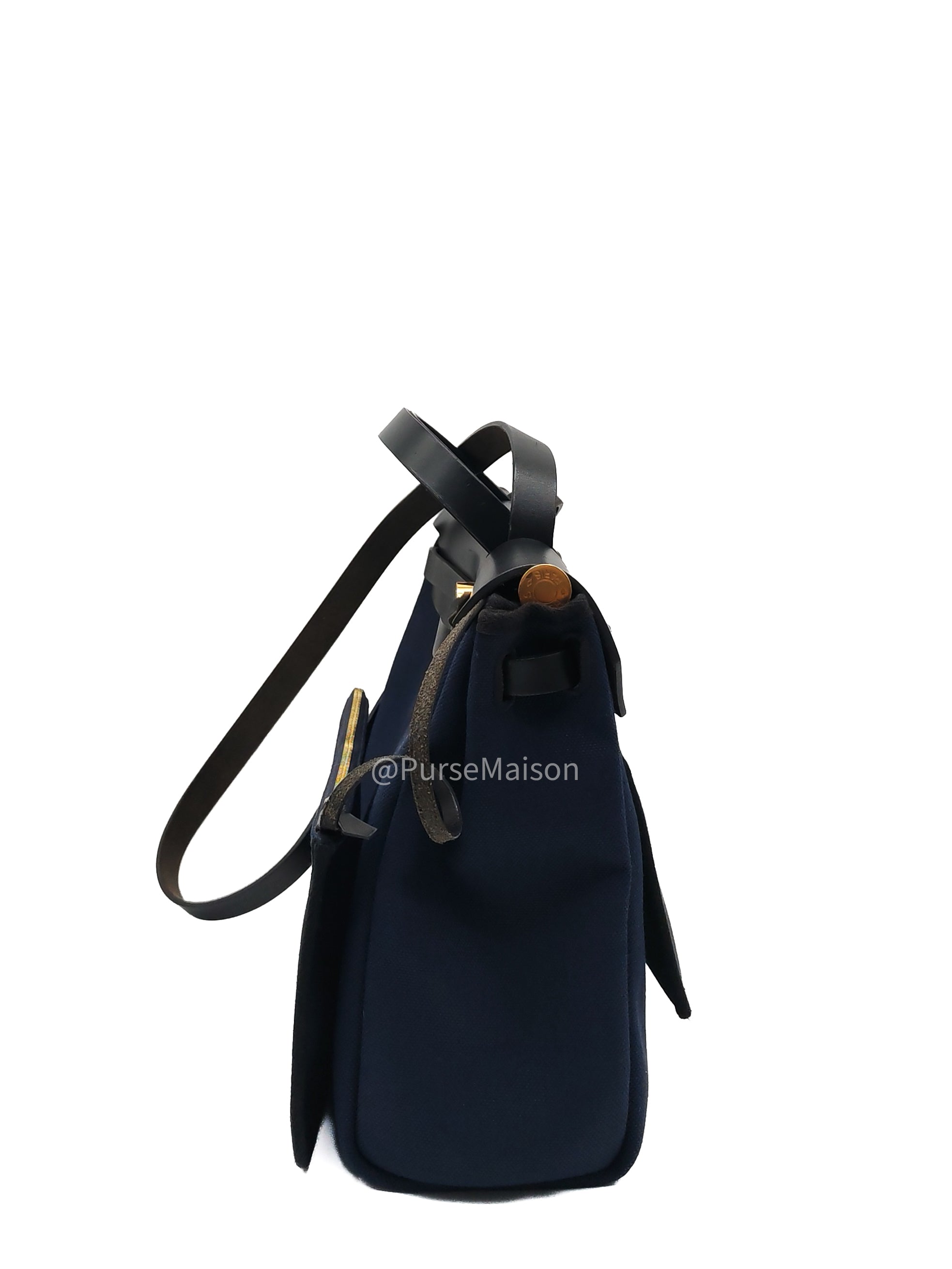 Hermes Zip 31 Blue Marine Canvas & Black Leather Gold Hardware Stamp Z(2021)