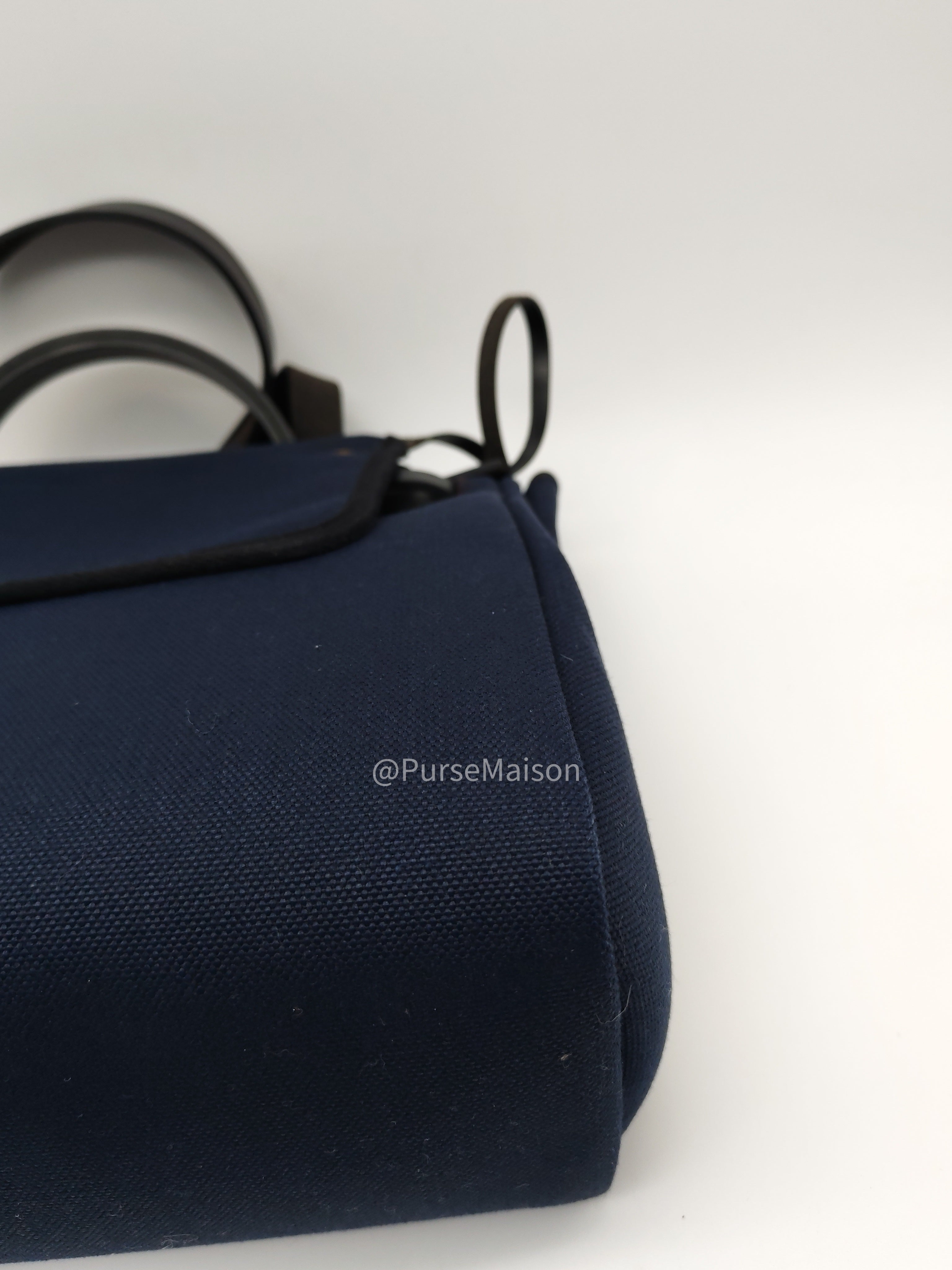Hermes Zip 31 Blue Marine Canvas & Black Leather Gold Hardware Stamp Z(2021)
