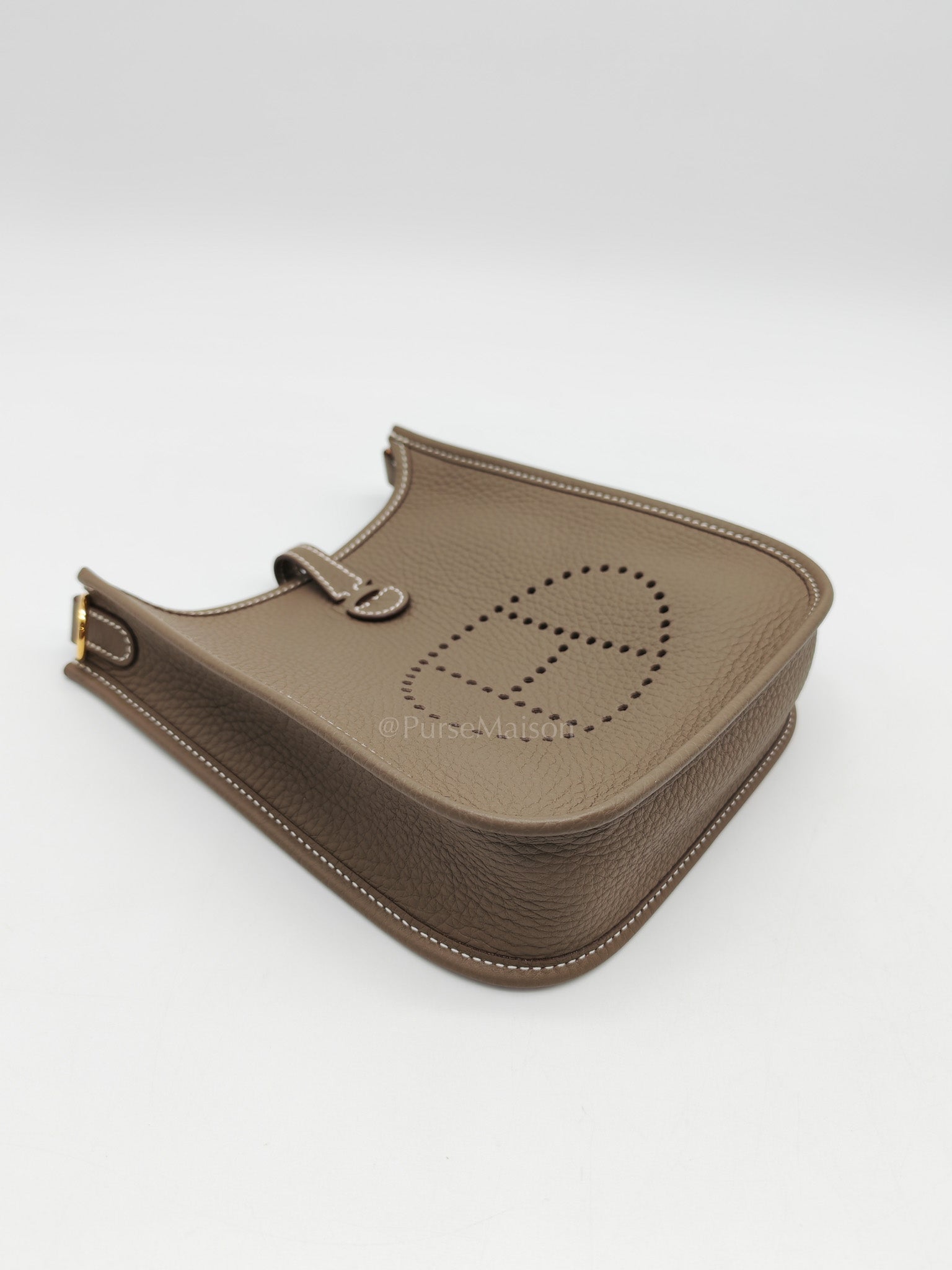 Hermes Evelyne 16 TPM in Etoupe Clemence with Navy Blue Strap Leather Gold Hardware Stamp W(2024)