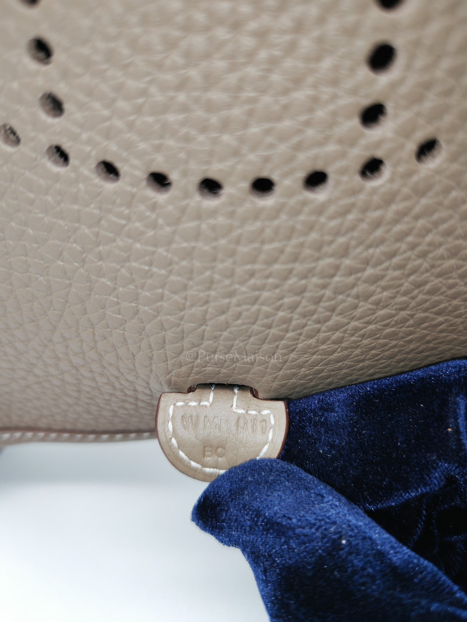Hermes Evelyne 16 TPM in Etoupe Clemence with Navy Blue Strap Leather Gold Hardware Stamp W(2024)