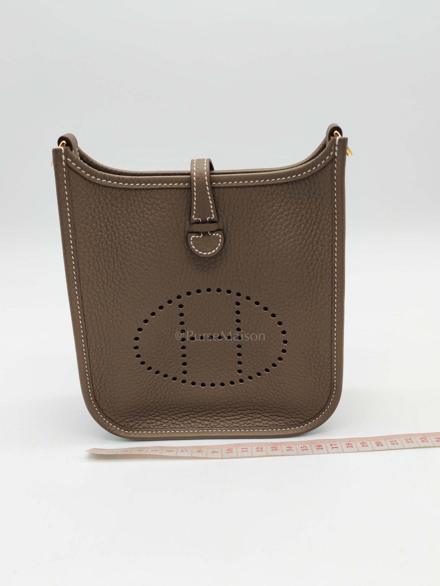 Hermes Evelyne 16 TPM in Etoupe Clemence with Navy Blue Strap Leather Gold Hardware Stamp W(2024)